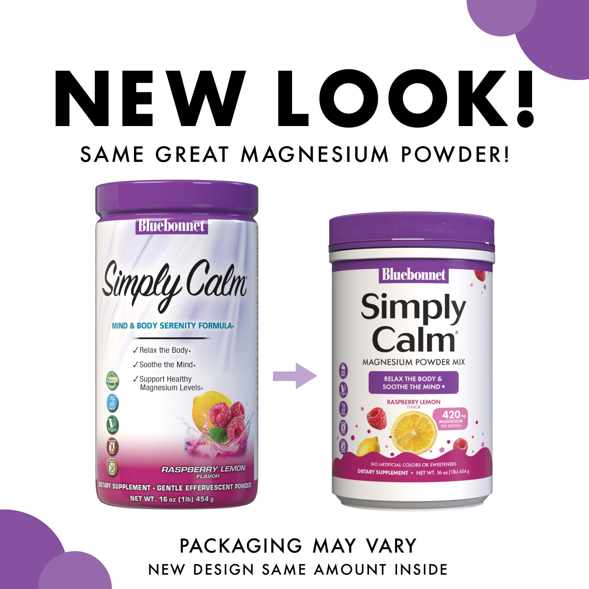BlueBonnet Simply Calm Powder 16 oz Raspberry Lemon flavour packaging