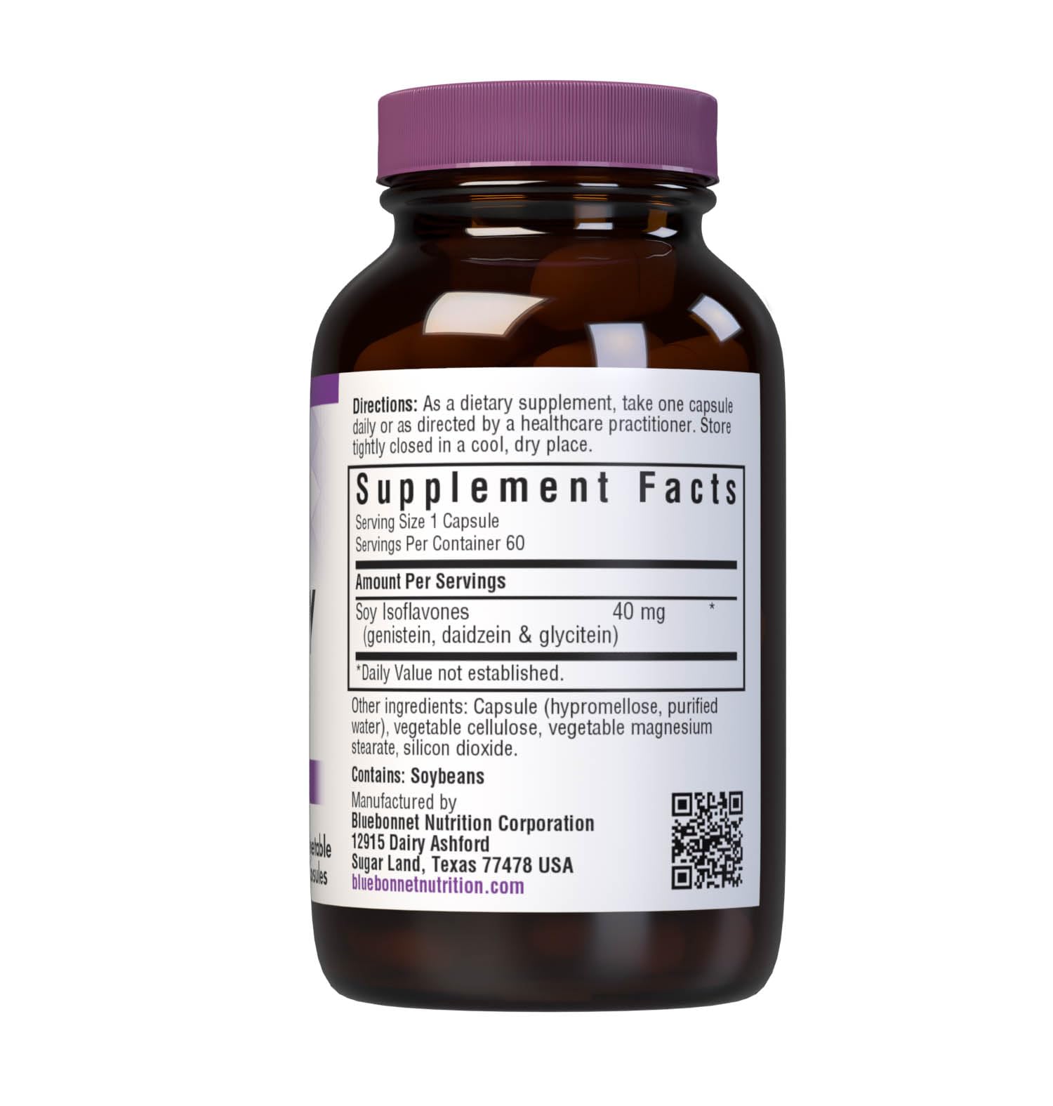 BlueBonnet Soy Isoflavones Vegetable Capsules bottle side view