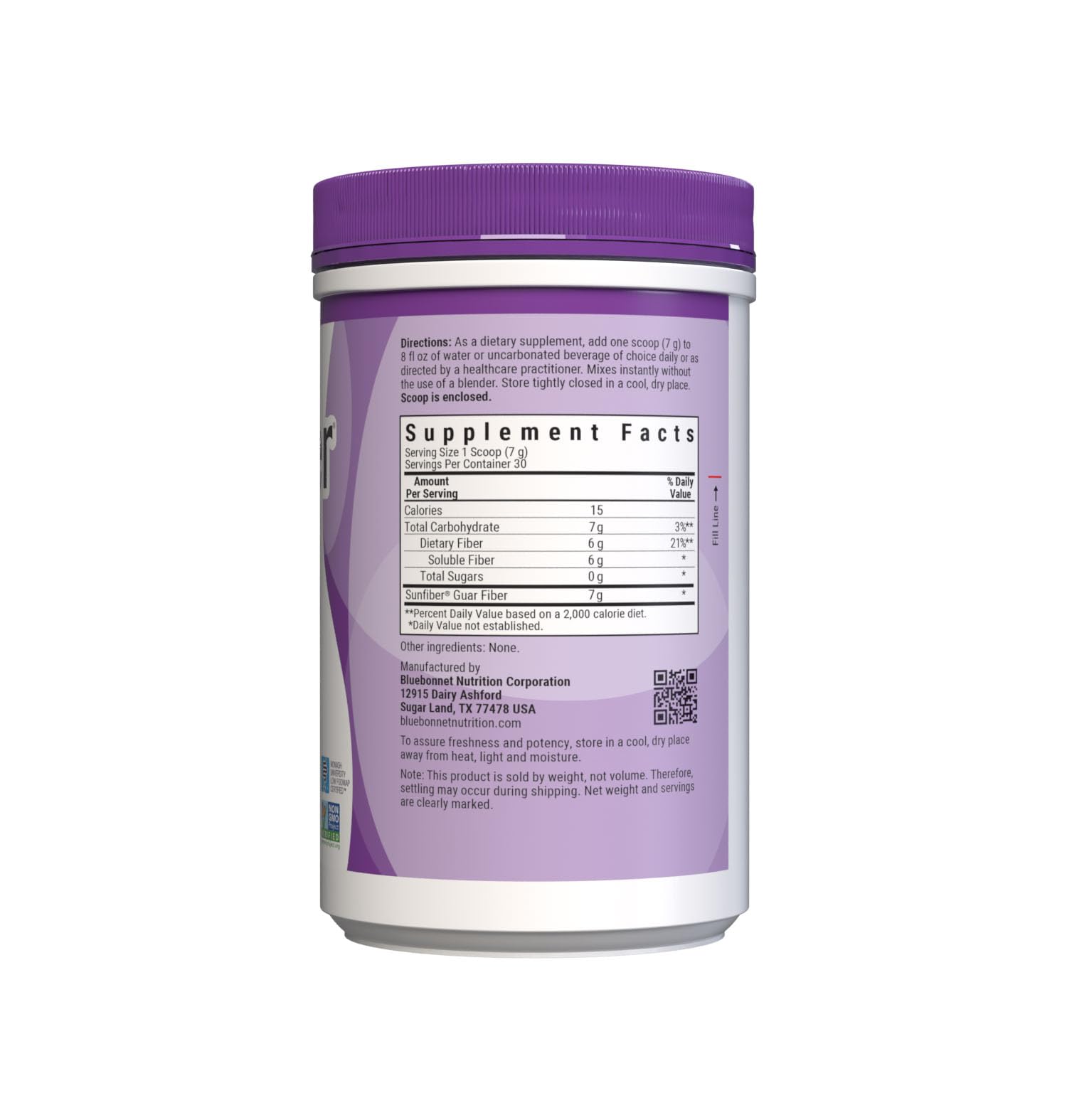 BlueBonnet Sunfiber Powder 299g unflavoured powder close-up