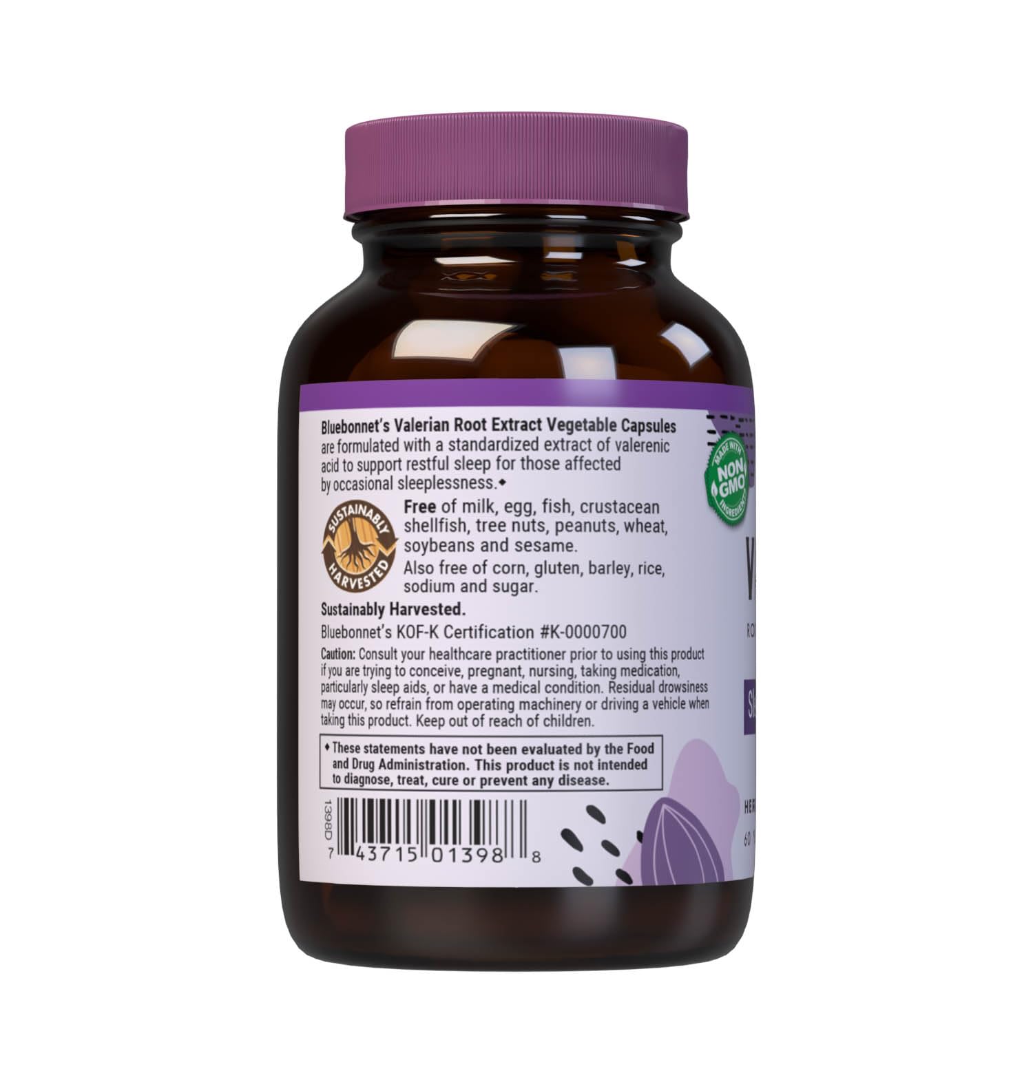 BlueBonnet Valerian Root Extract 250mg vegetable capsules on a wooden table