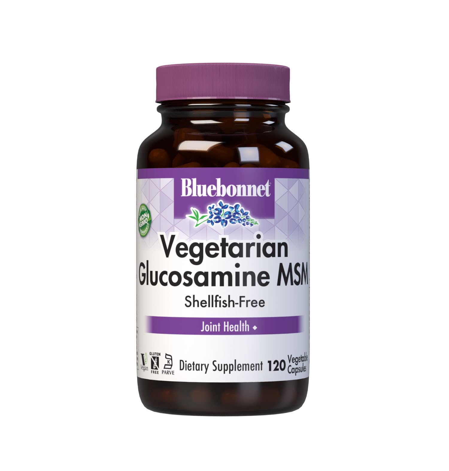 BlueBonnet Vegetarian Glucosamine & MSM 120 vegetable capsules front view