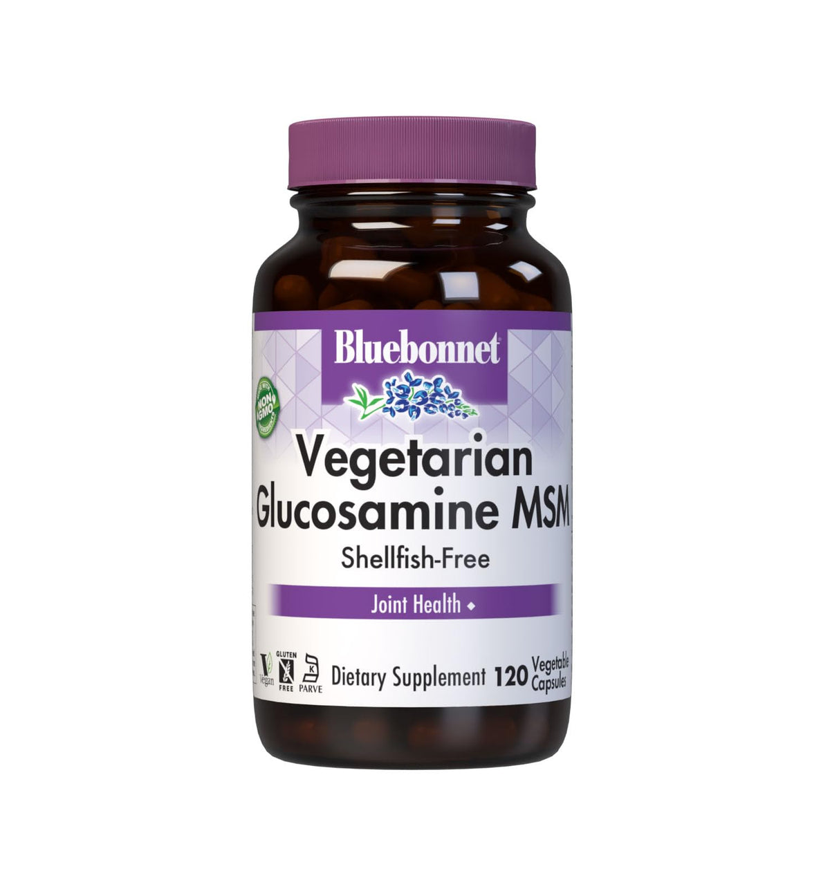BlueBonnet Vegetarian Glucosamine & MSM 120 vegetable capsules front view