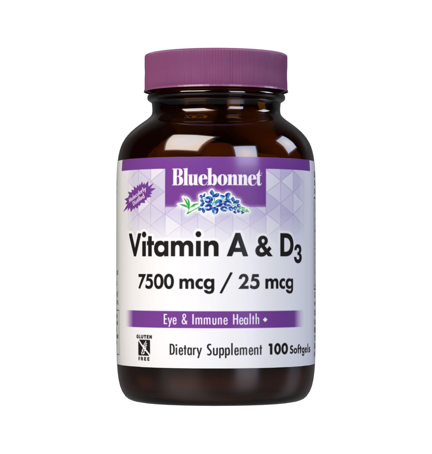 BlueBonnet Vitamin A & D3 Softgels 100 count front view