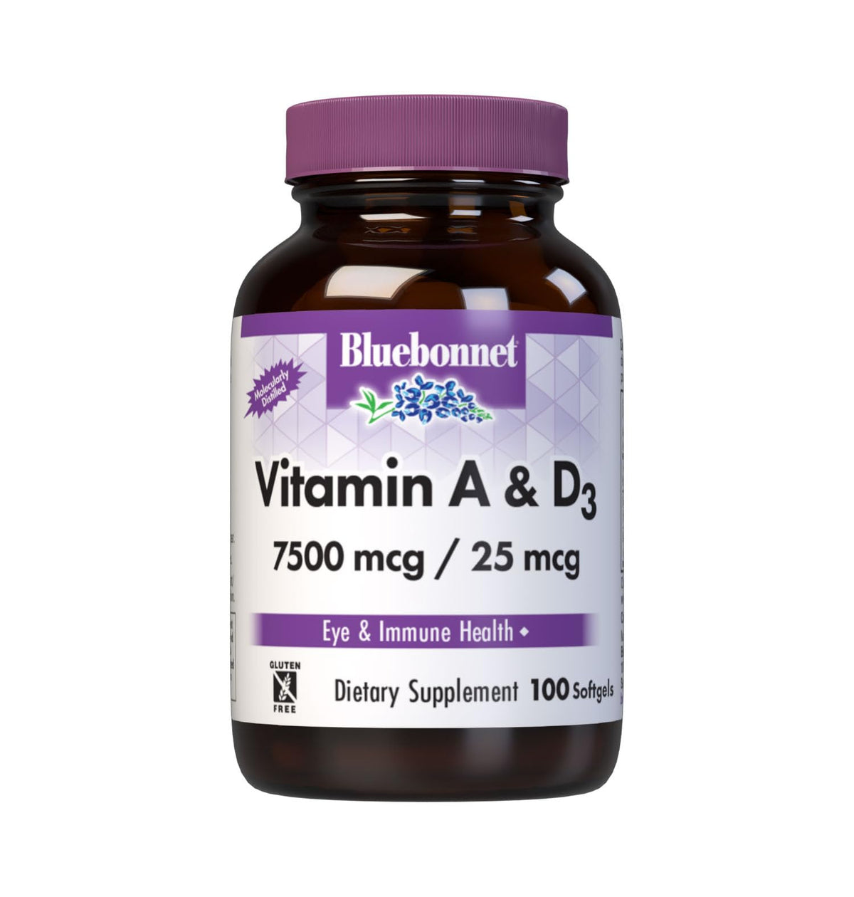 BlueBonnet Vitamin A & D3 Softgels 100 count front view