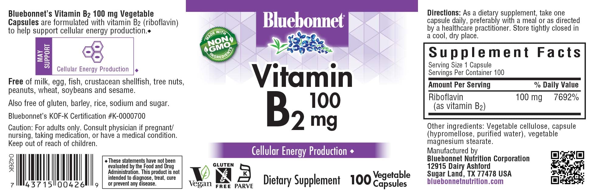 BlueBonnet Vitamin B2 100 mg Capsules side view