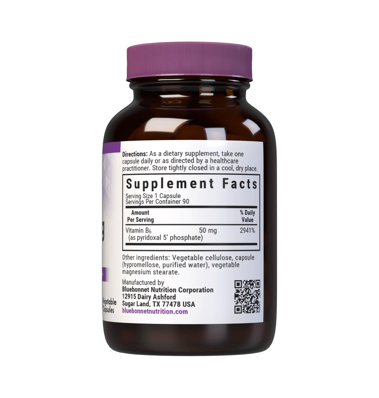 BlueBonnet Vitamin B6 50mg capsules side view with label
