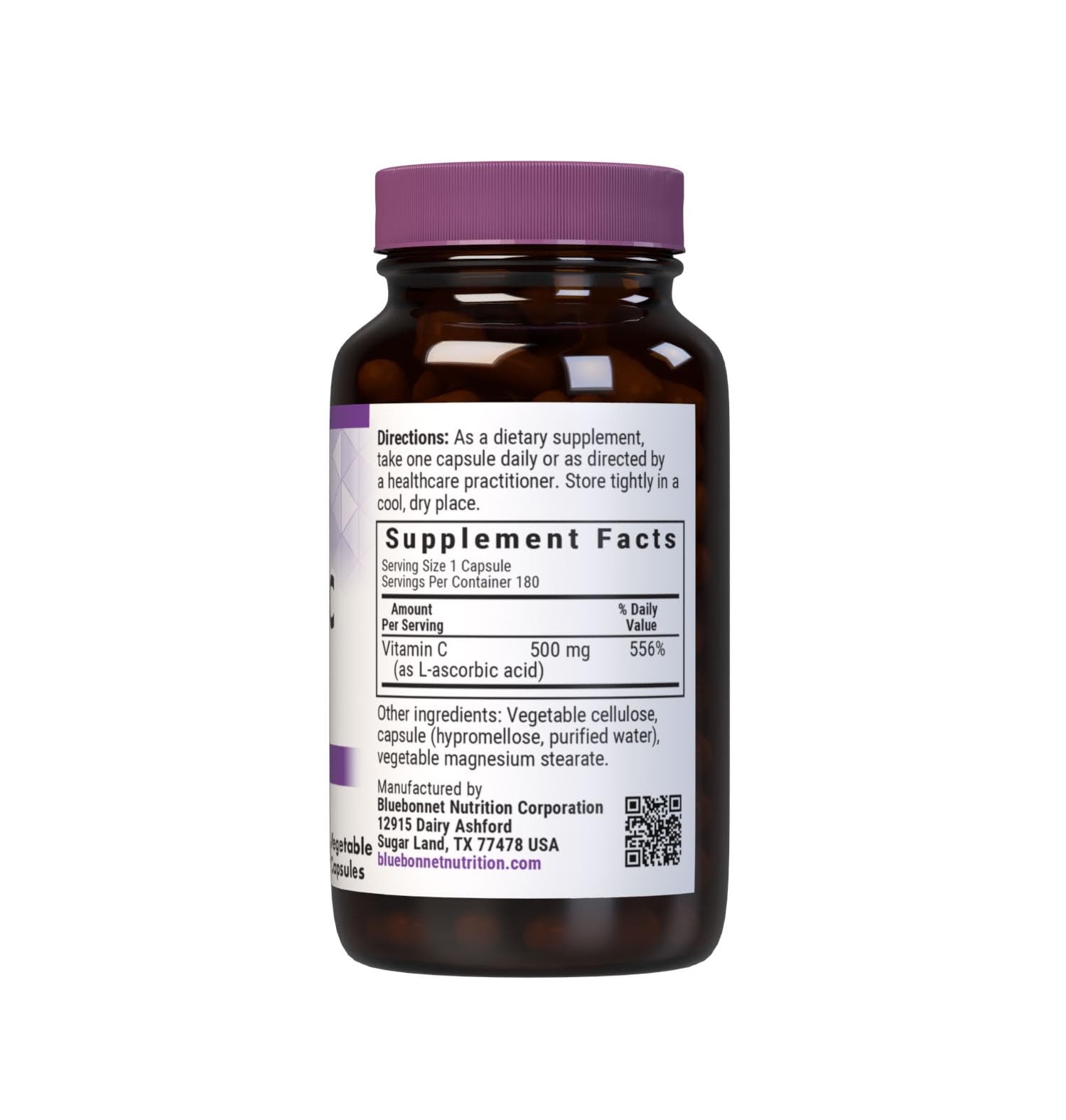 BlueBonnet Vitamin C 500 mg vegetable capsules side view