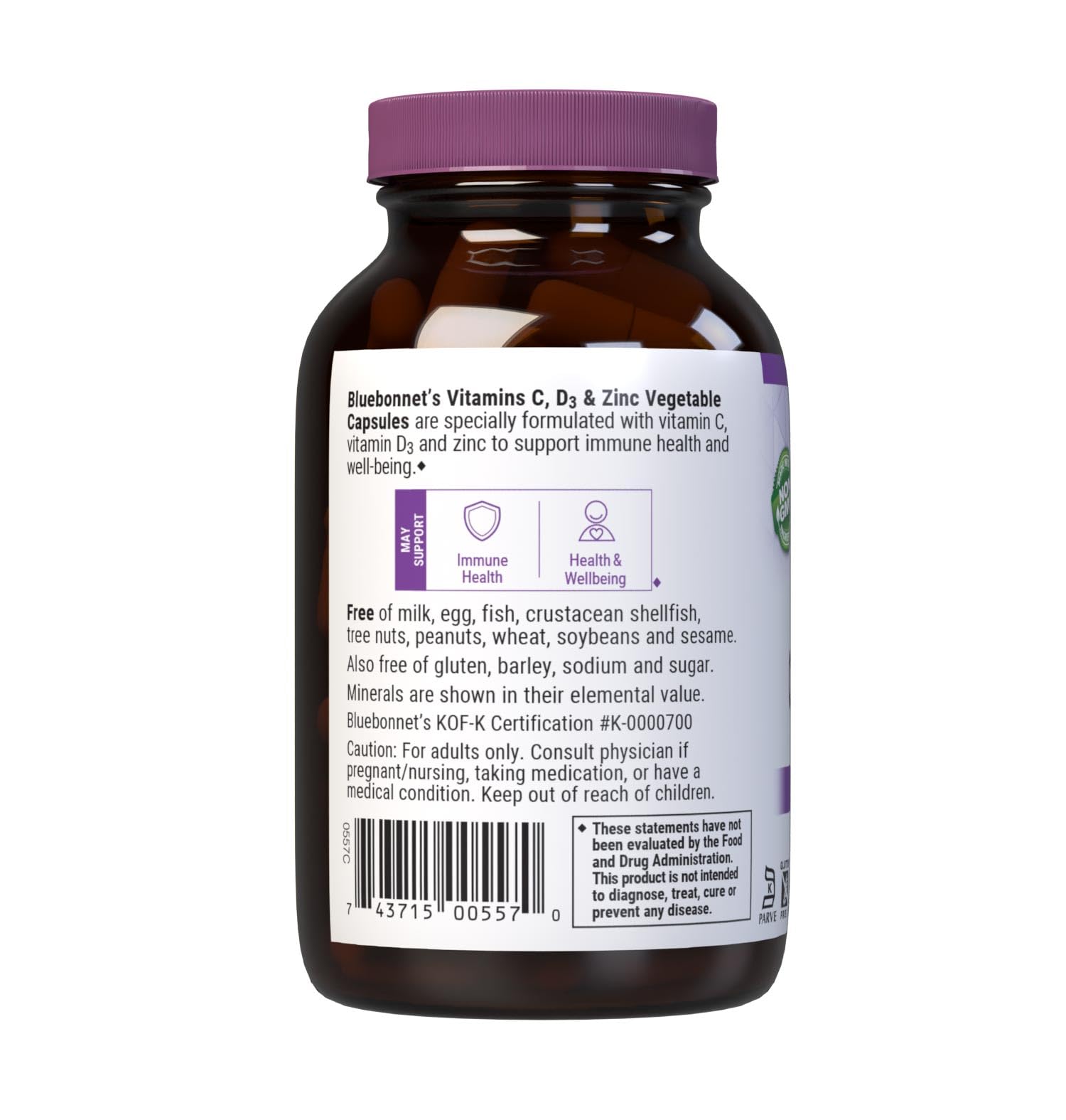 BlueBonnet Vitamin C D3 Zinc 100 Vegetable Capsules bottle with label