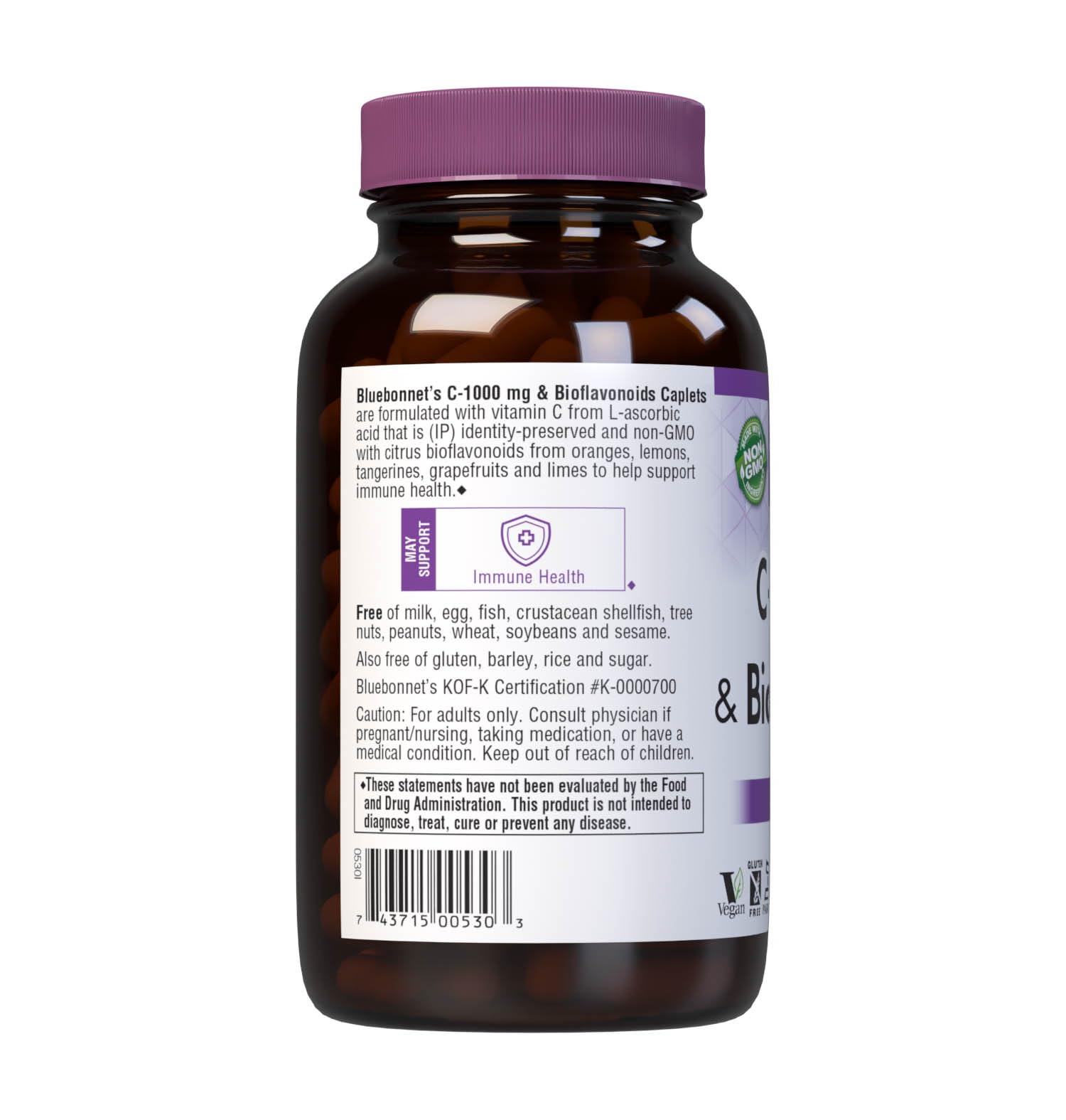 BlueBonnet Vitamin C Plus Bioflavonoids 1000mg Caplets packaging on a wooden table