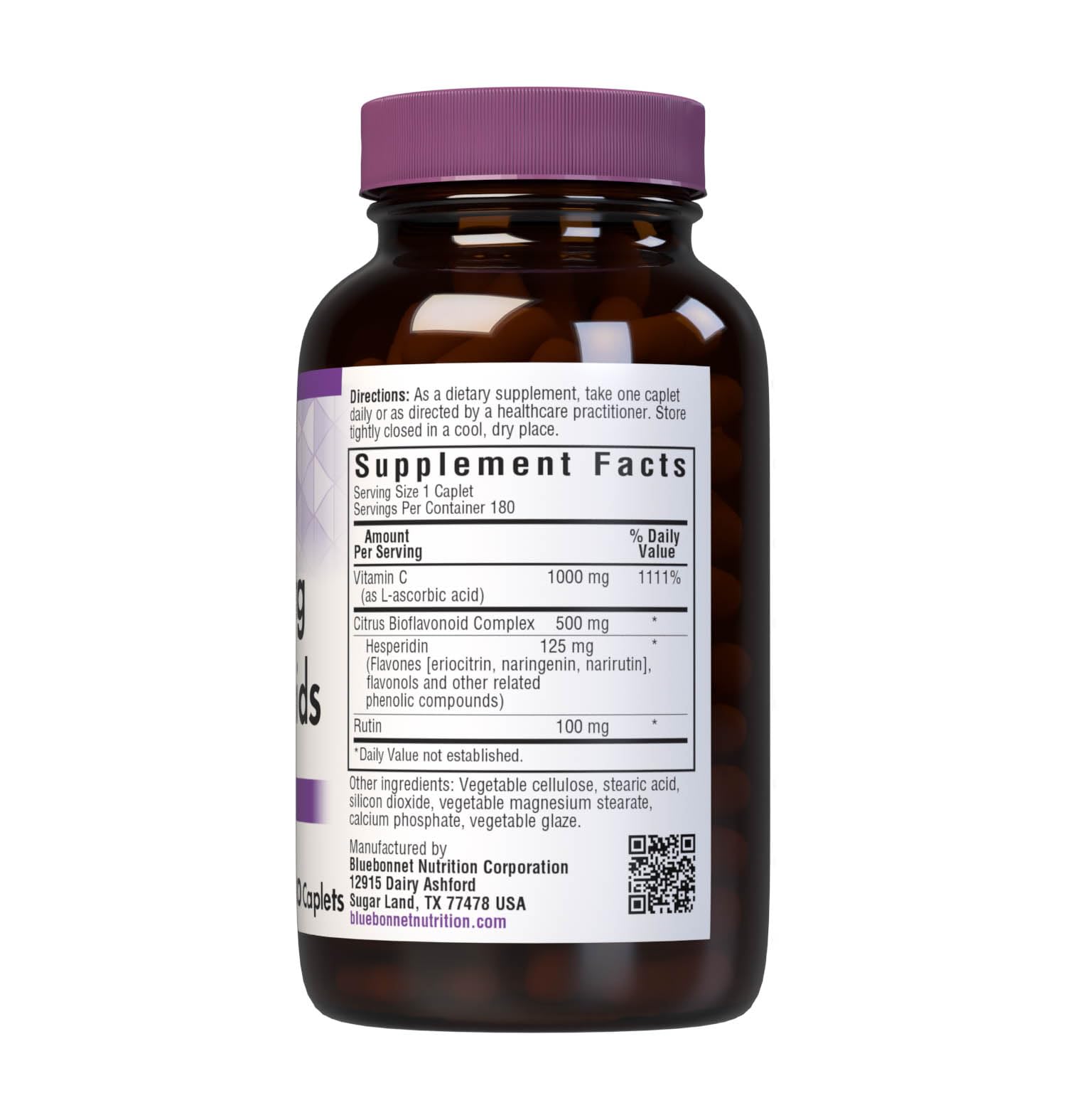 BlueBonnet Vitamin C Plus Bioflavonoids 1000mg Caplets side view with label