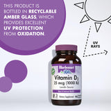 BlueBonnet Vitamin D3 1000 IU Vegetable Capsules with a measuring spoon