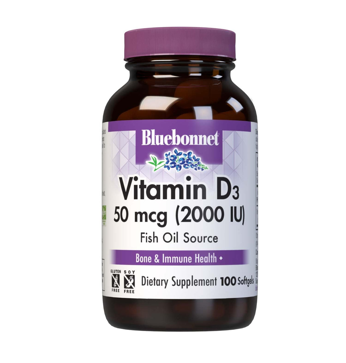 BlueBonnet Vitamin D3 2000 IU Softgels front view