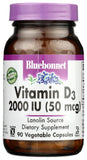 BlueBonnet Vitamin D3 2000 IU Vegetable Capsules back label with ingredients