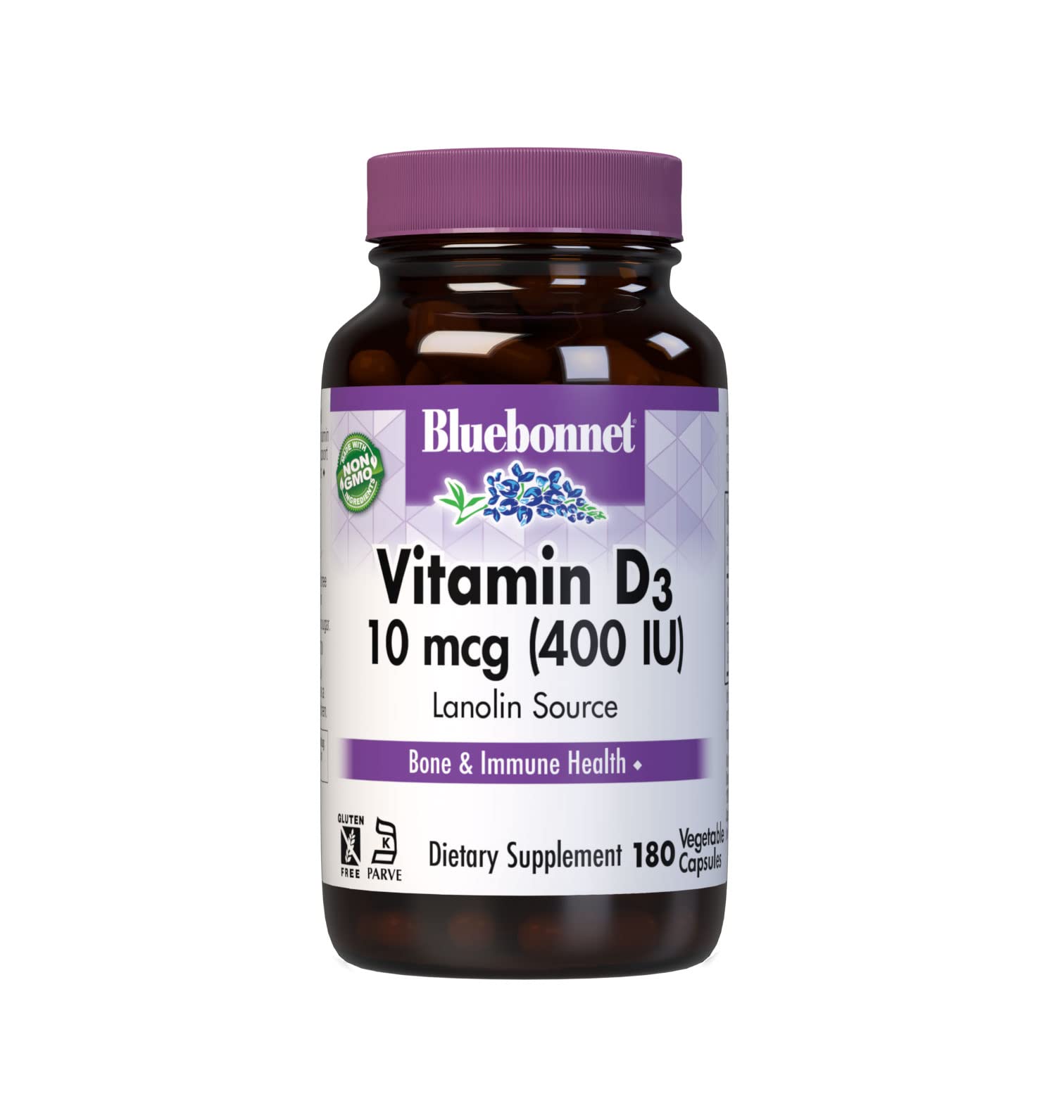 BlueBonnet Vitamin D3 400 IU Vegetable Capsules front view