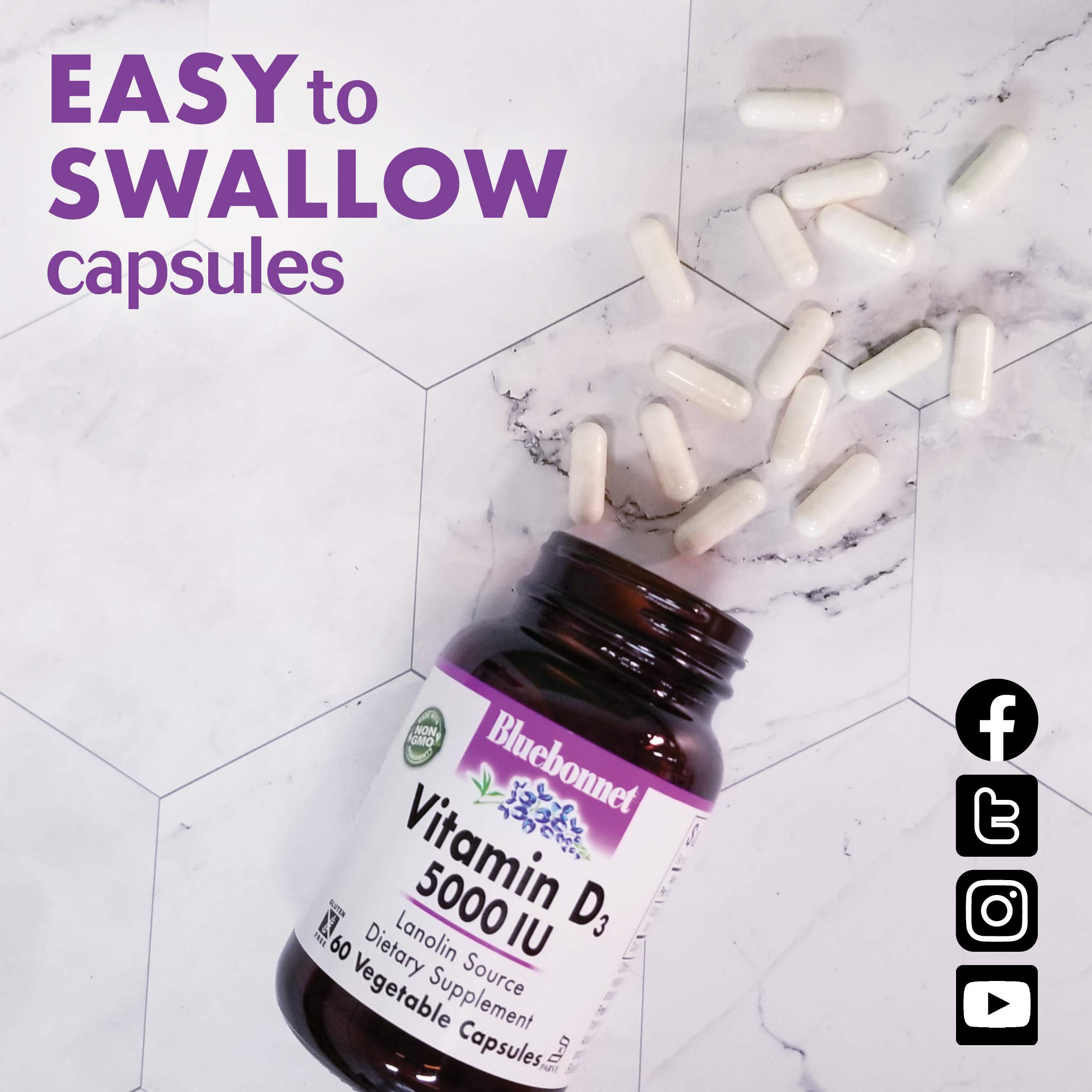 BlueBonnet Vitamin D3 400 IU Vegetable Capsules side view