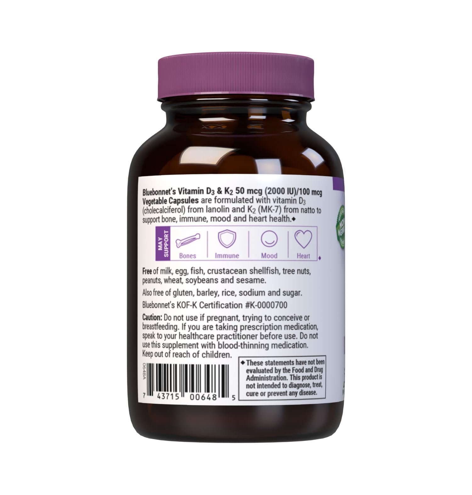 BlueBonnet Vitamin D3 & K2 Vegetable Capsules packaging details