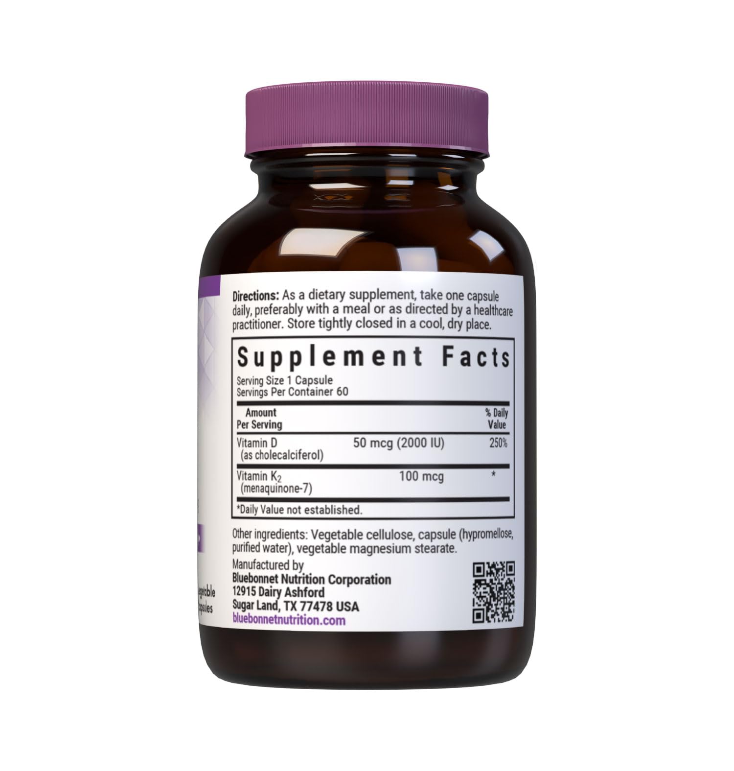BlueBonnet Vitamin D3 & K2 Vegetable Capsules side view