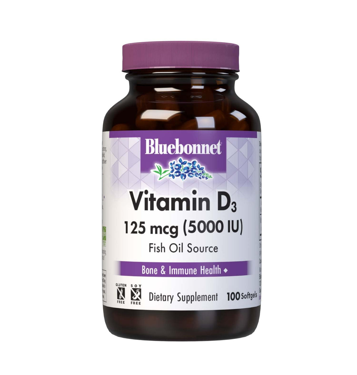 BlueBonnet Vitamin D3 Softgels 5000 IU front view