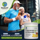 BlueEarth Company L-Arginine Drink Mix 5000mg powder in a glass