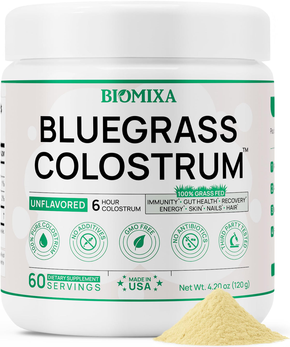 Bluegrass Colostrum 120g front view packaging