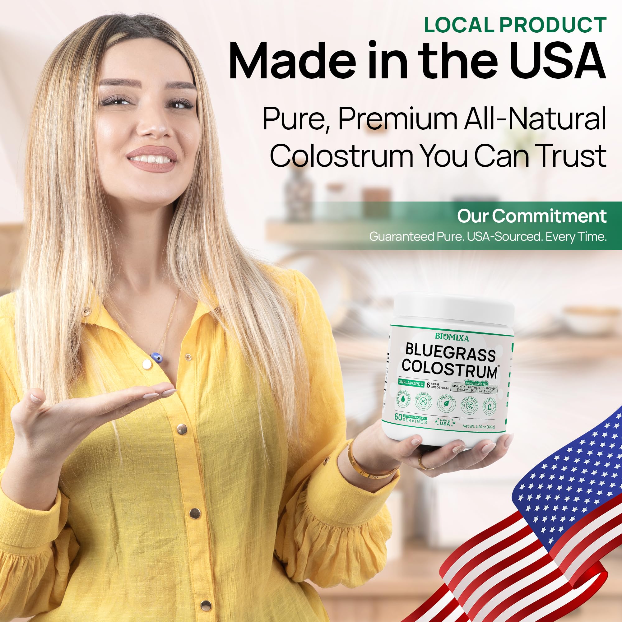 Bluegrass Colostrum 120g in a lifestyle setting