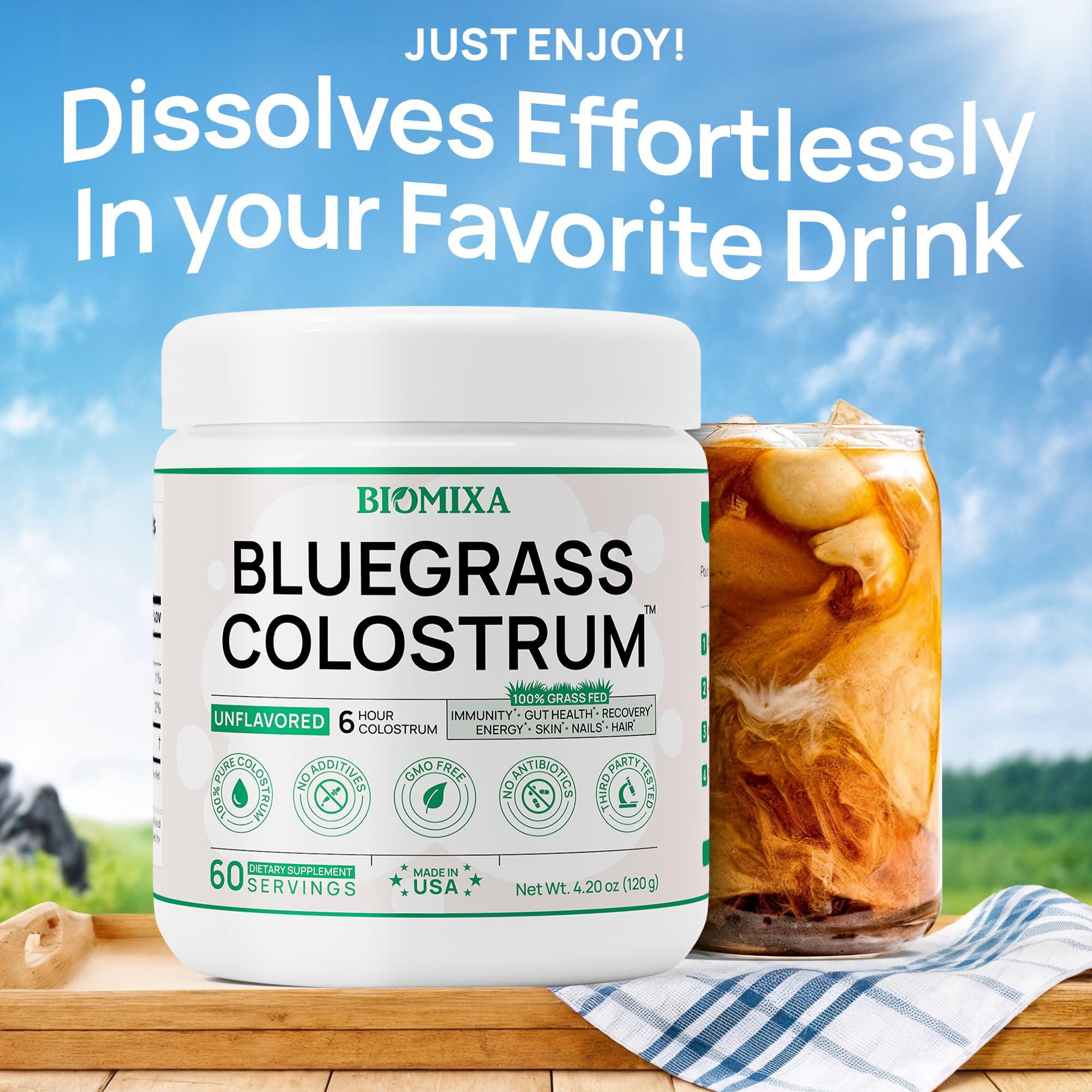 Bluegrass Colostrum 120g scoop with powder