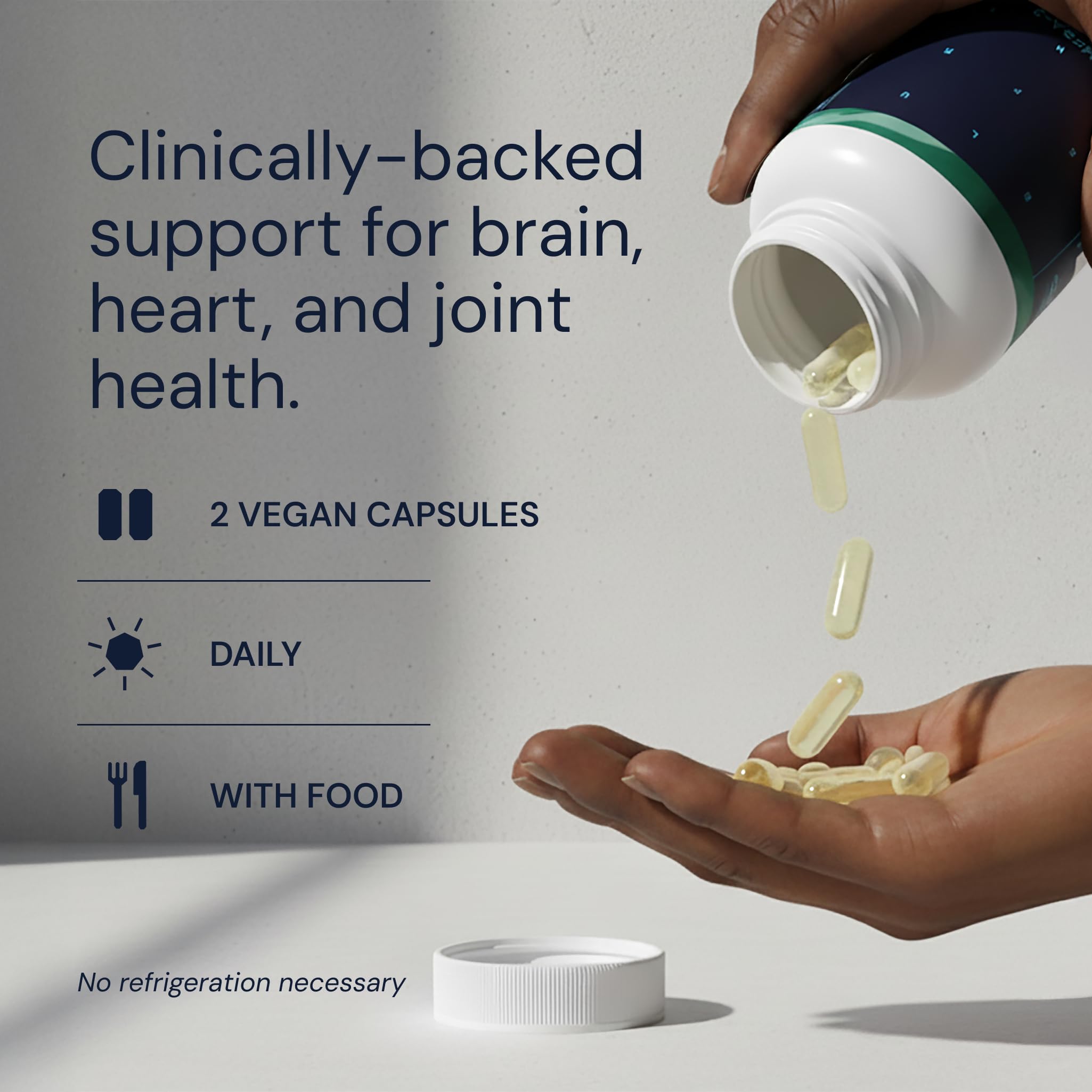 Blueprint Bryan Johnson Omega-3 Vegan Supplement in a hand