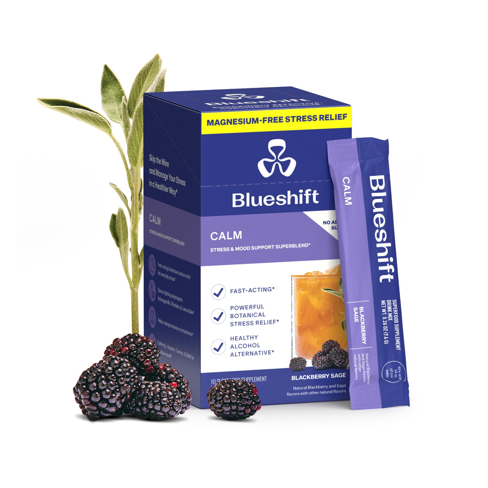 Blueshift Calm Herbal Supplement Stick Pack front view