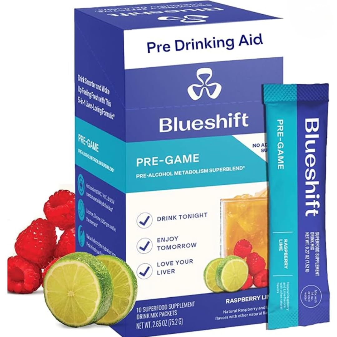 Blueshift Pre-Game raspberry lime powder packet front view