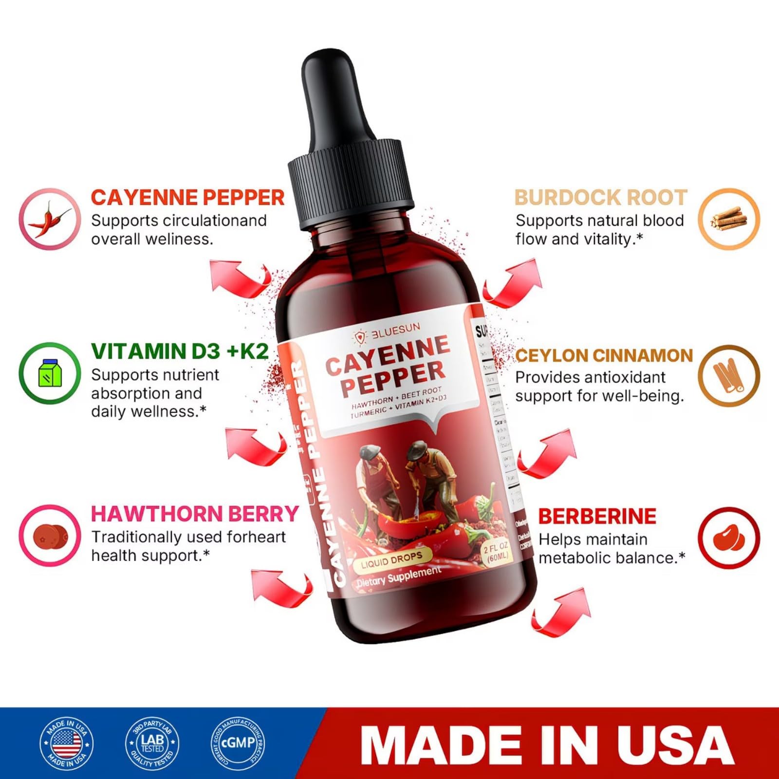 Bluesun Cayenne Pepper Liquid Drops 100g side view