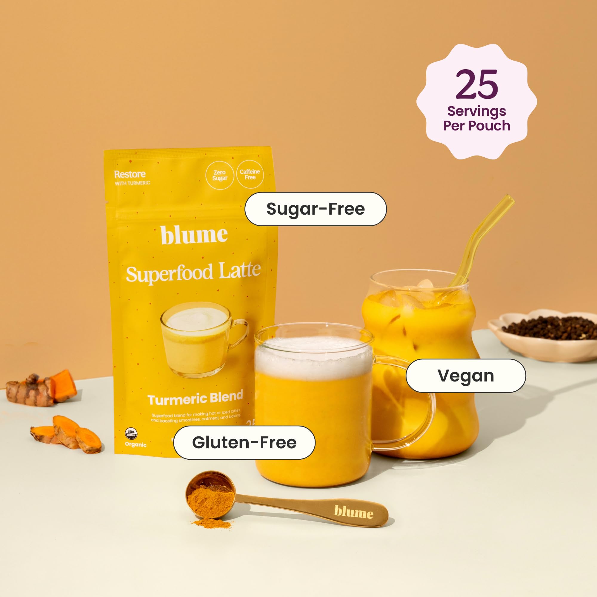 Blume Golden Milk Turmeric Latte Powder ingredients close-up