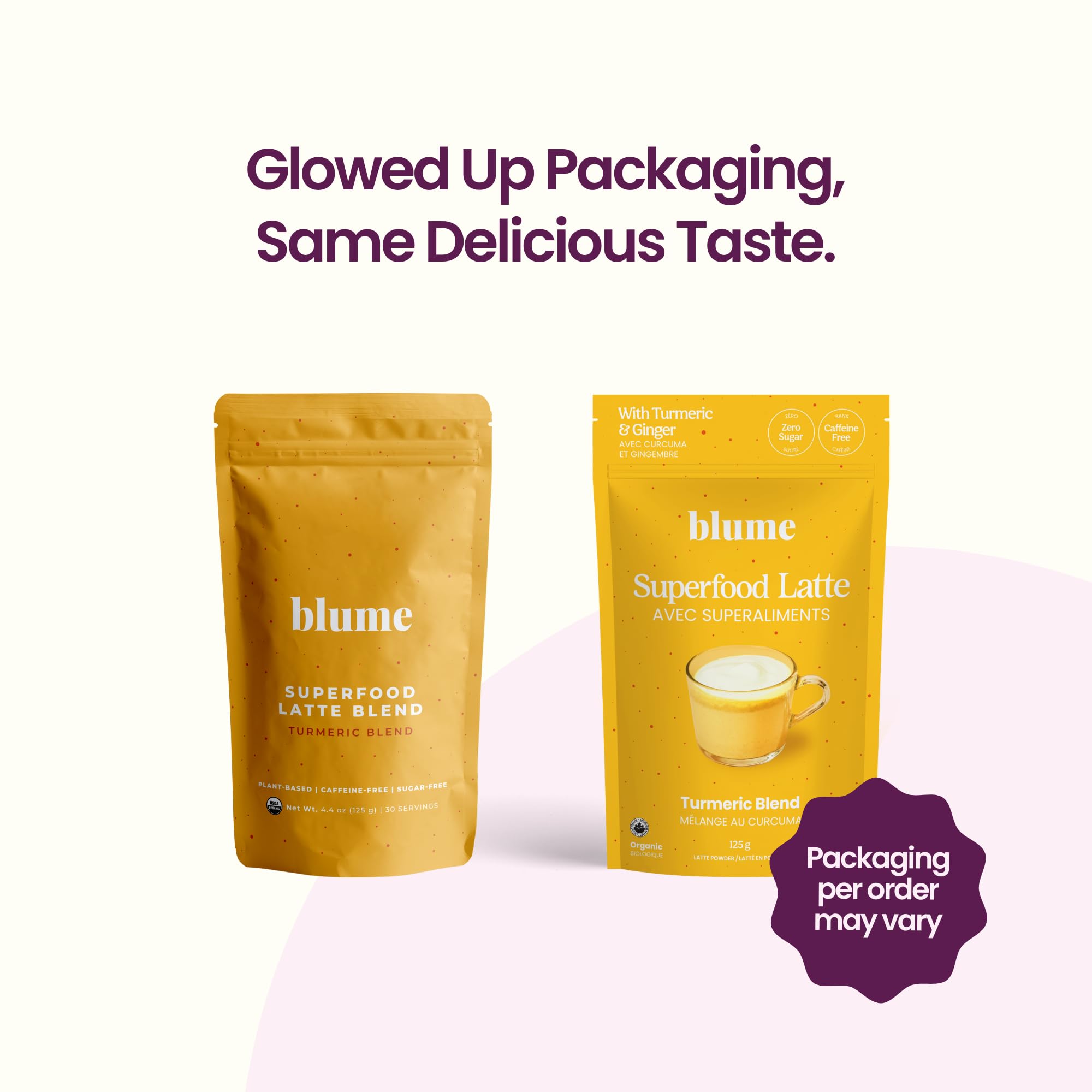 Blume Golden Milk Turmeric Latte Powder with frothed mylk