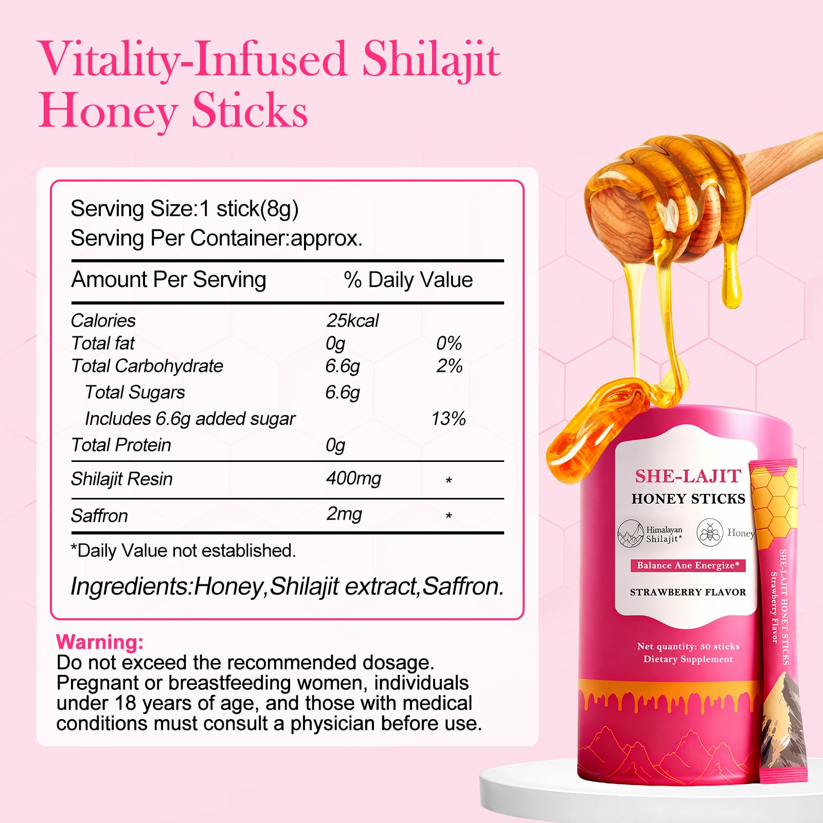 Blumskin Shilajit Honey Stick close-up with ingredients