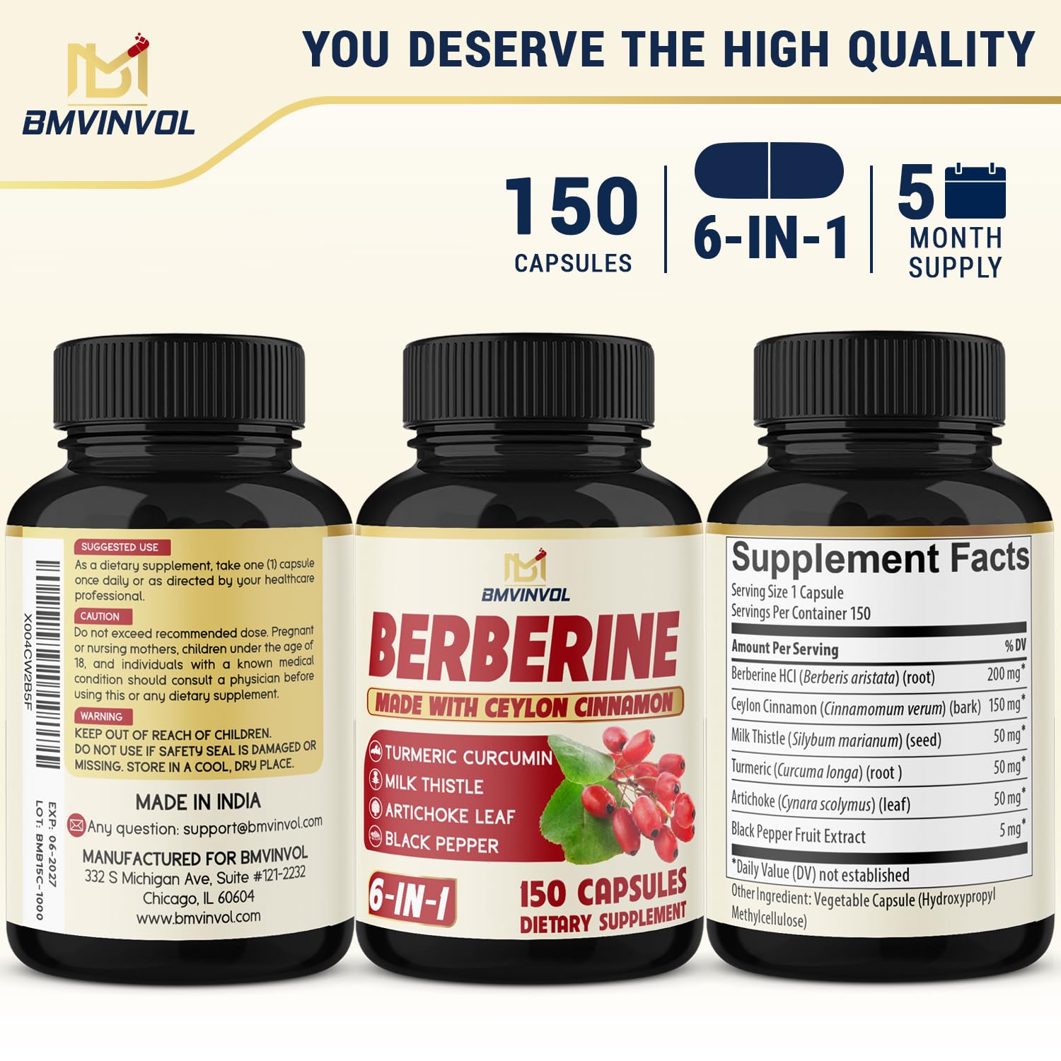BMVINVOL Berberine Capsules close-up showing capsule details