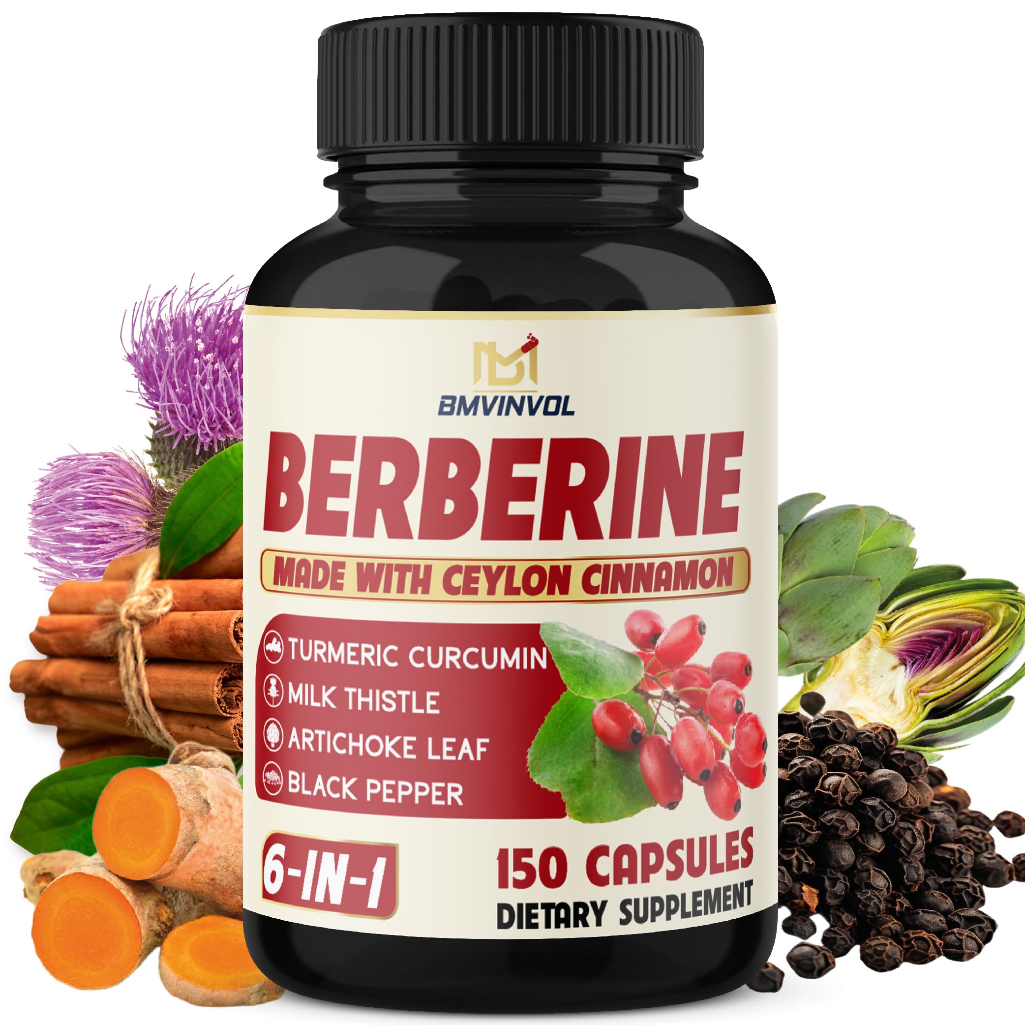 BMVINVOL Berberine Capsules front view with packaging