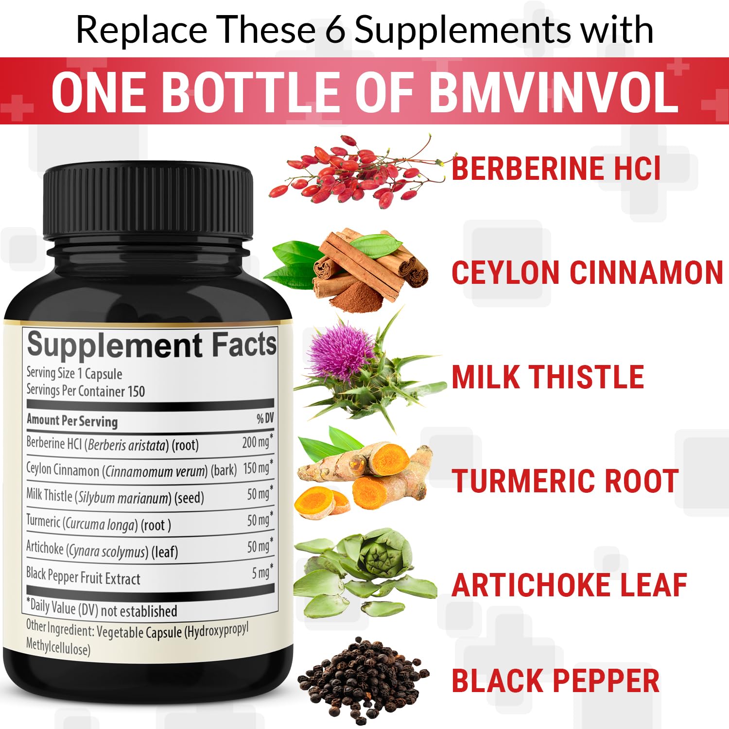 BMVINVOL Berberine Capsules on a wooden table