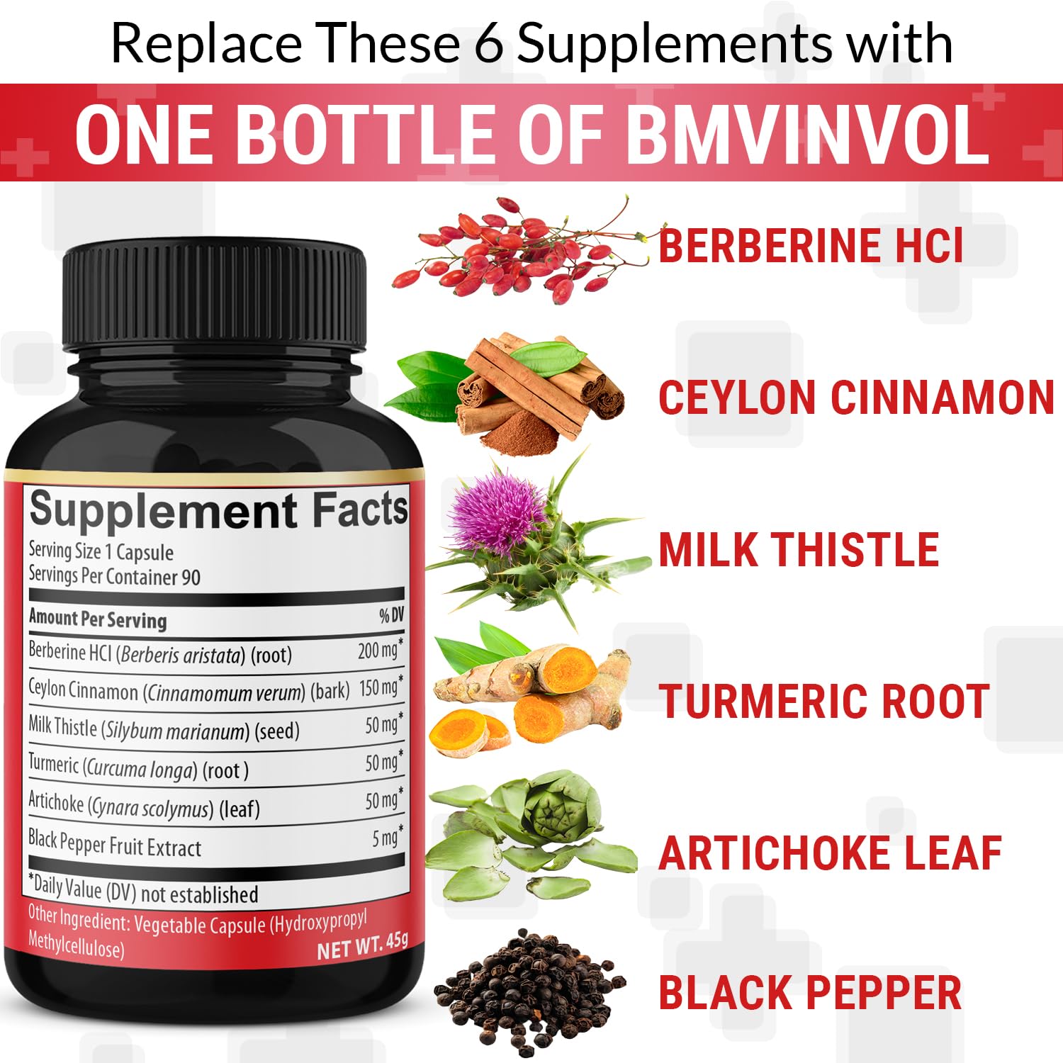 BMVINVOL Berberine Complex capsules in a hand
