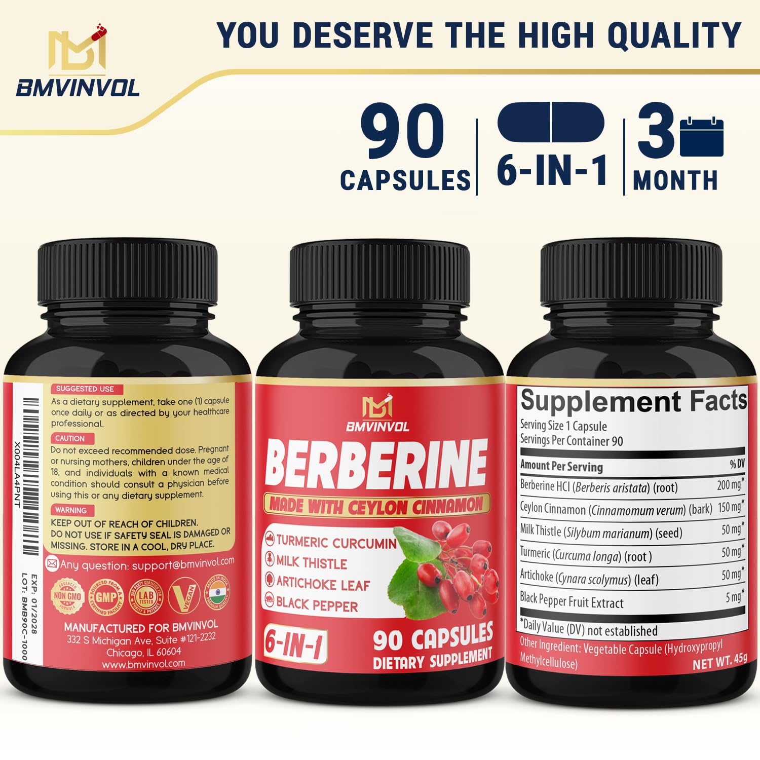 BMVINVOL Berberine Complex product label close-up