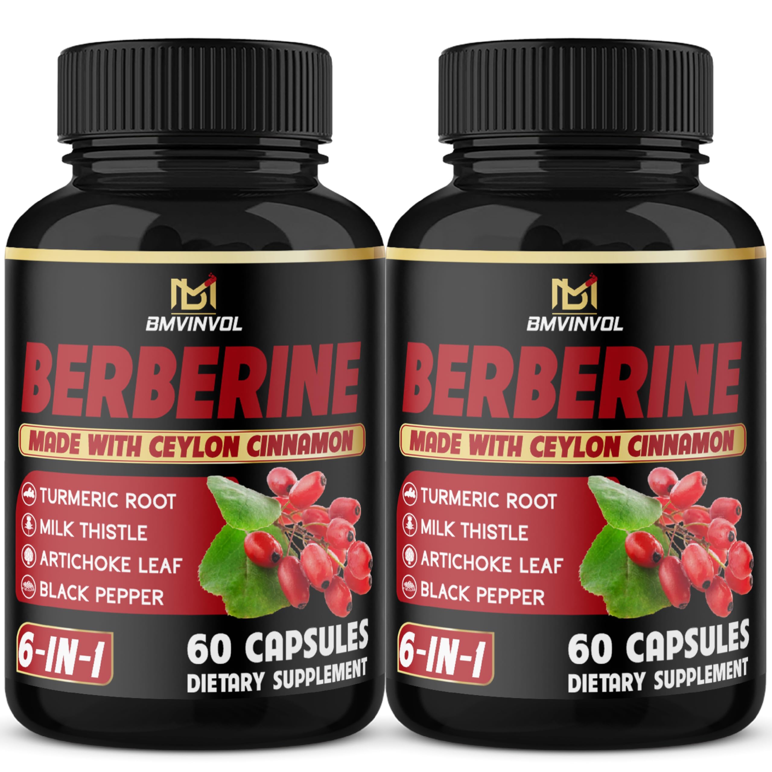 BMVINVOL Berberine Herbal Supplement 120 capsules front view