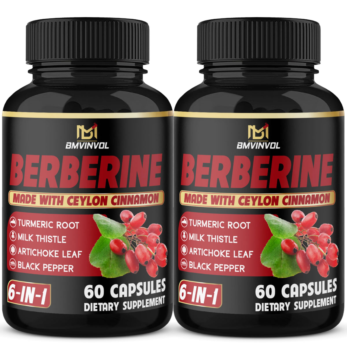 BMVINVOL Berberine Herbal Supplement 120 capsules front view