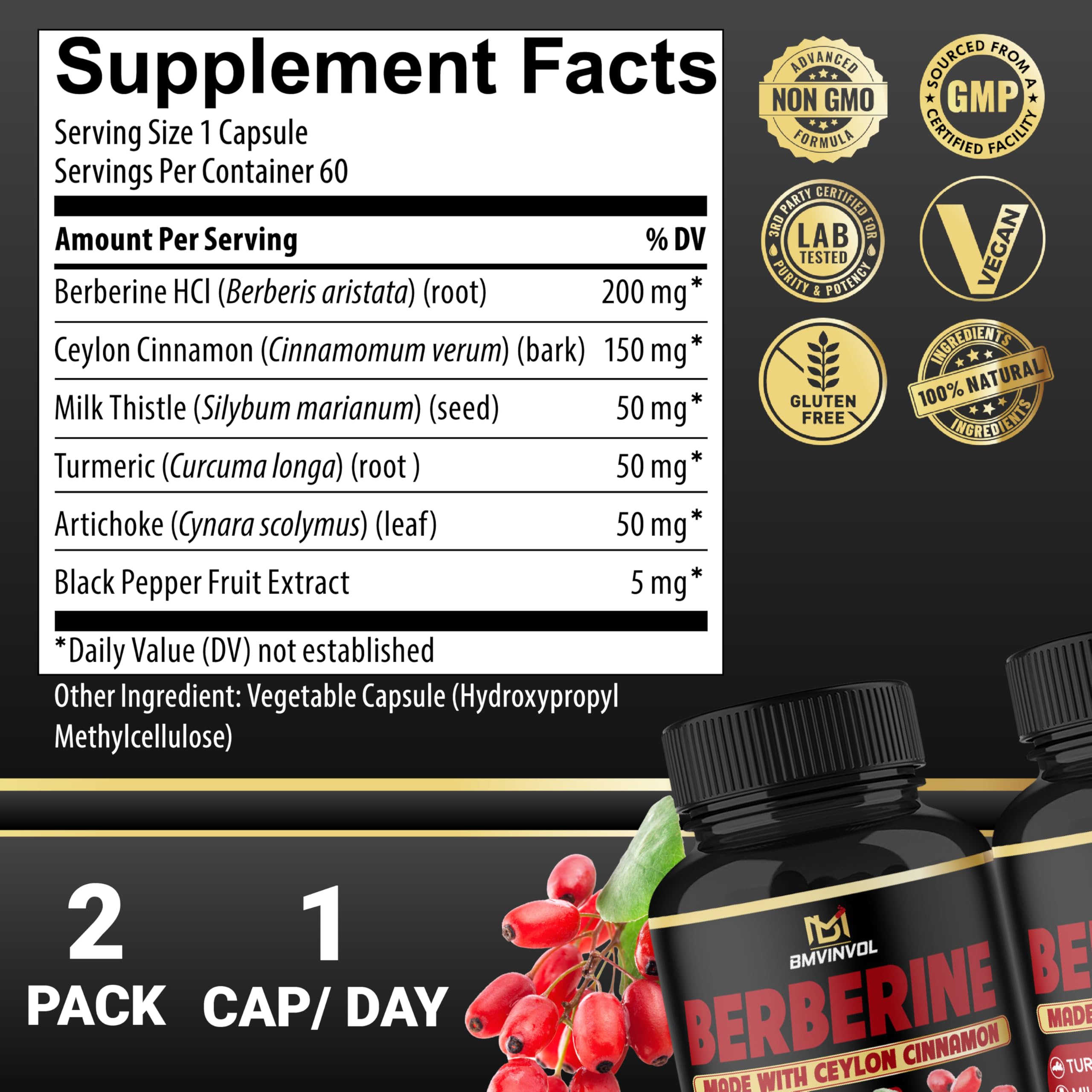 BMVINVOL Berberine Herbal Supplement packaging