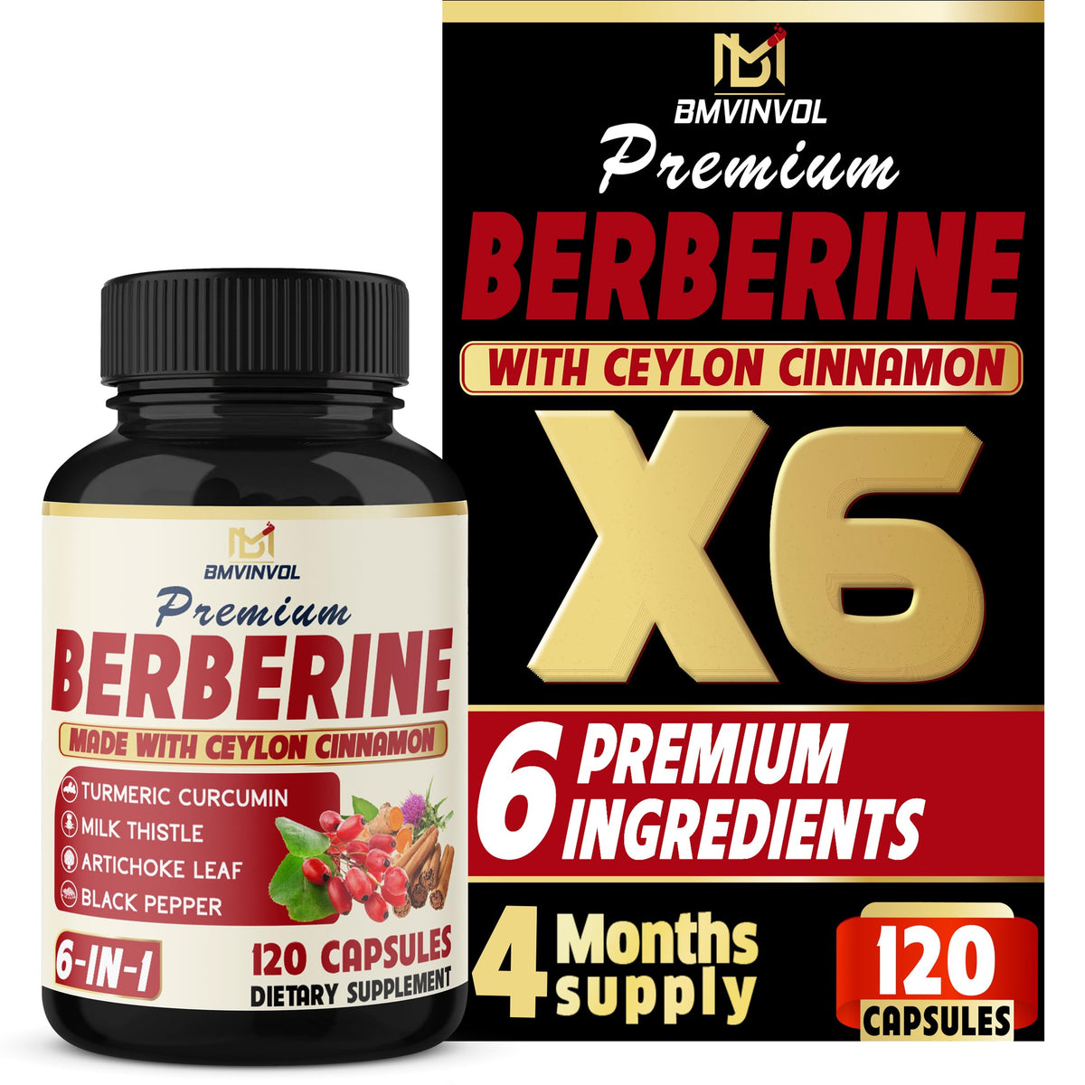 BMVINVOL Berberine Supplement 120 capsules front view