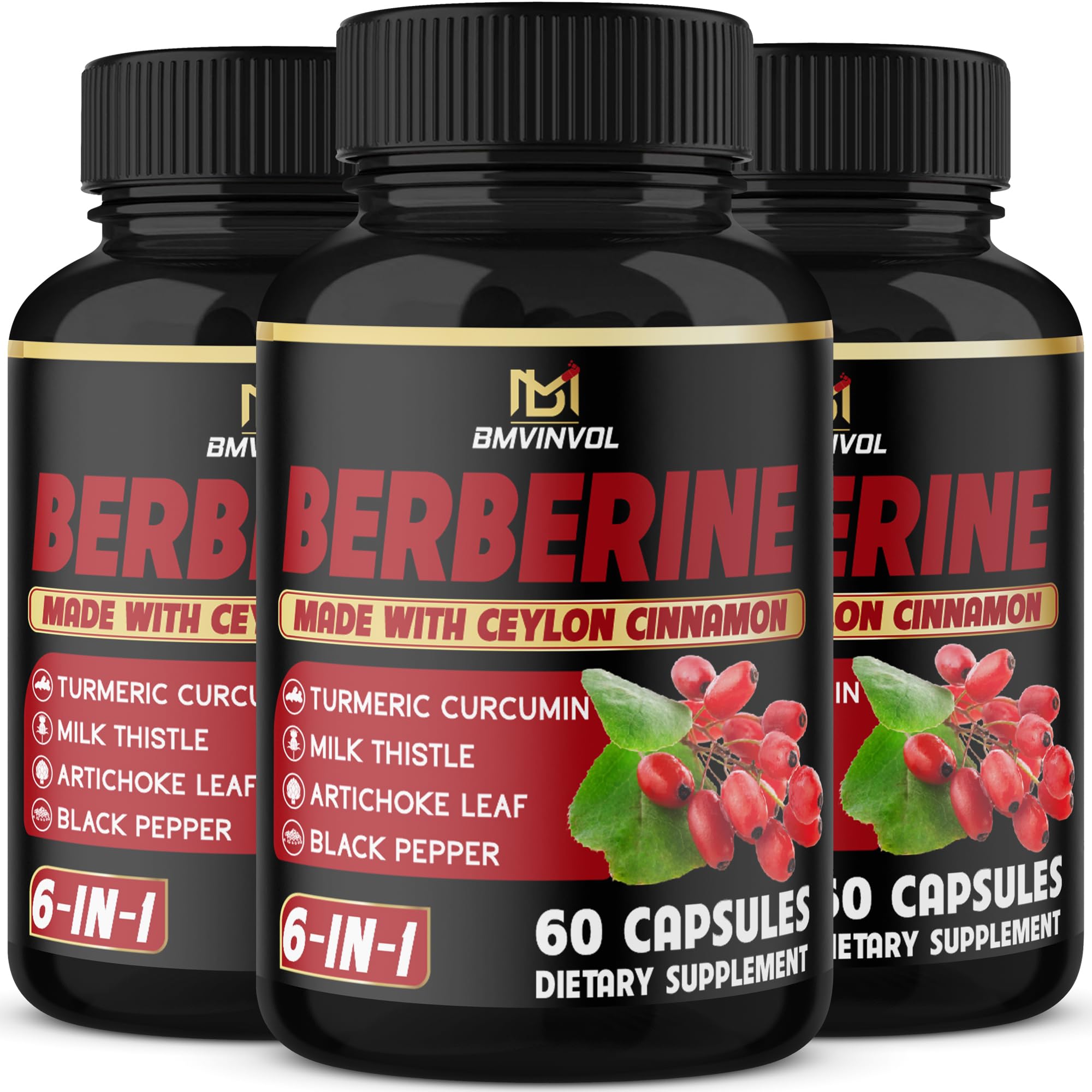 BMVINVOL Berberine Supplement 180 capsules front view