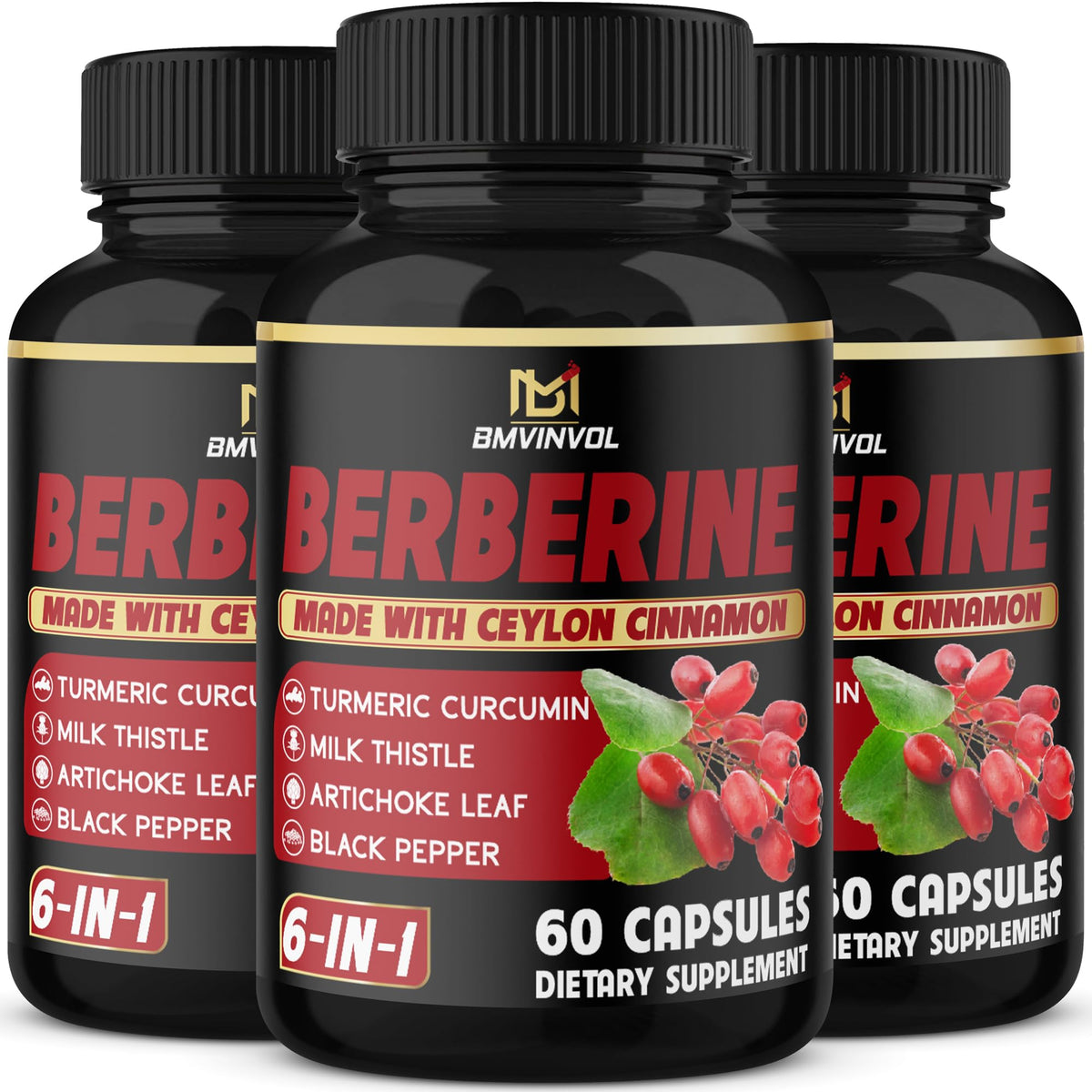 BMVINVOL Berberine Supplement 180 capsules front view
