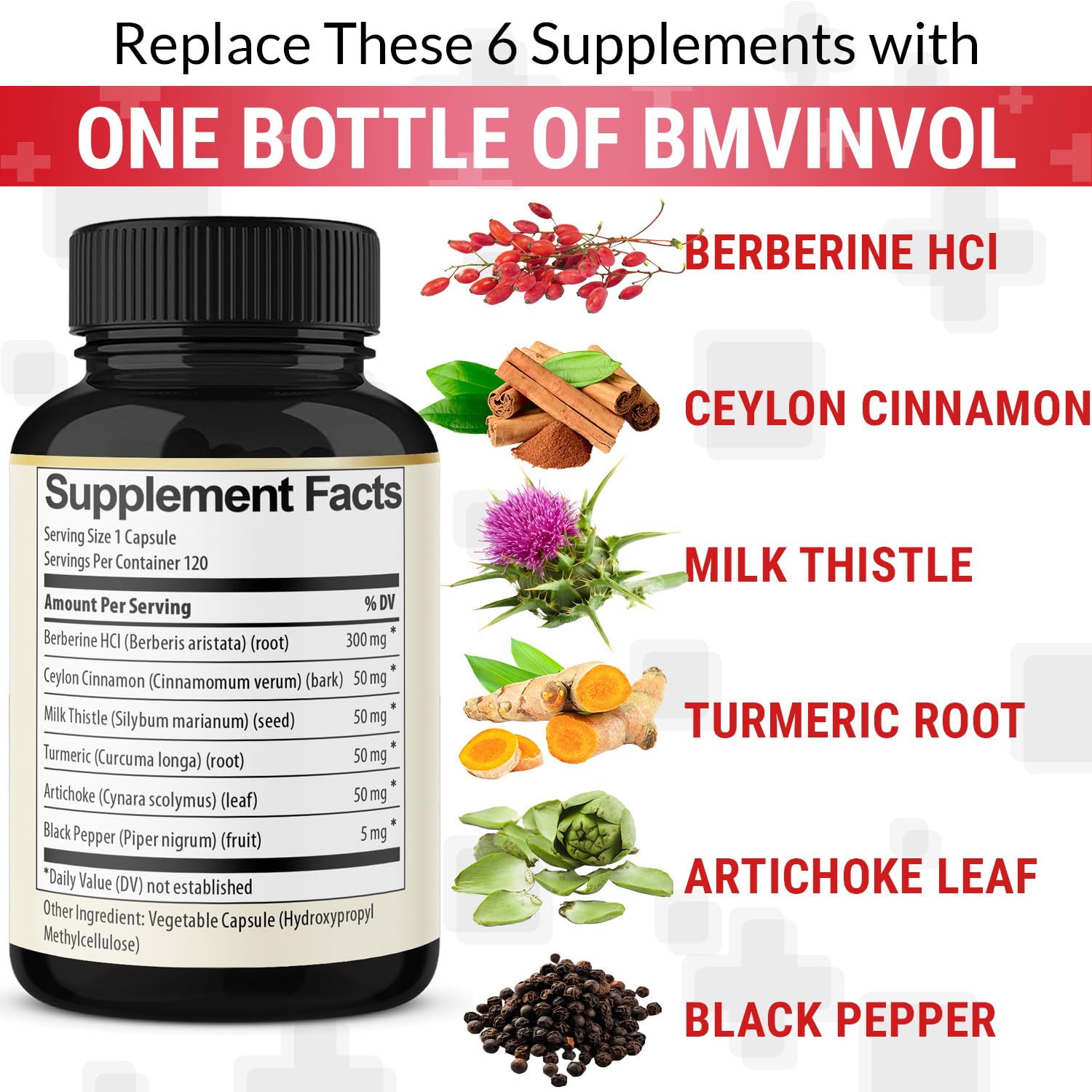 BMVINVOL Berberine Supplement capsules close-up