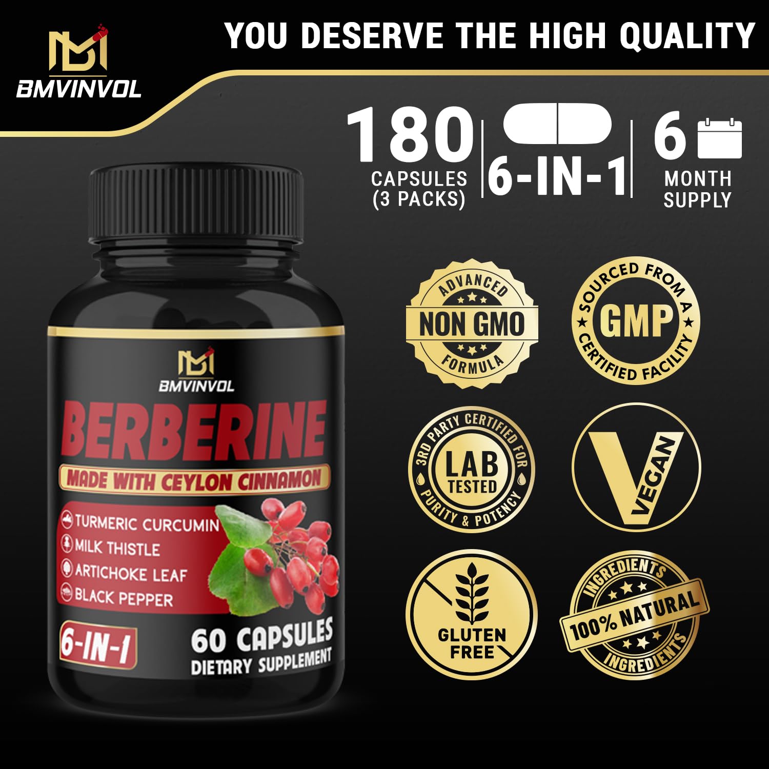 BMVINVOL Berberine Supplement with a measuring spoon