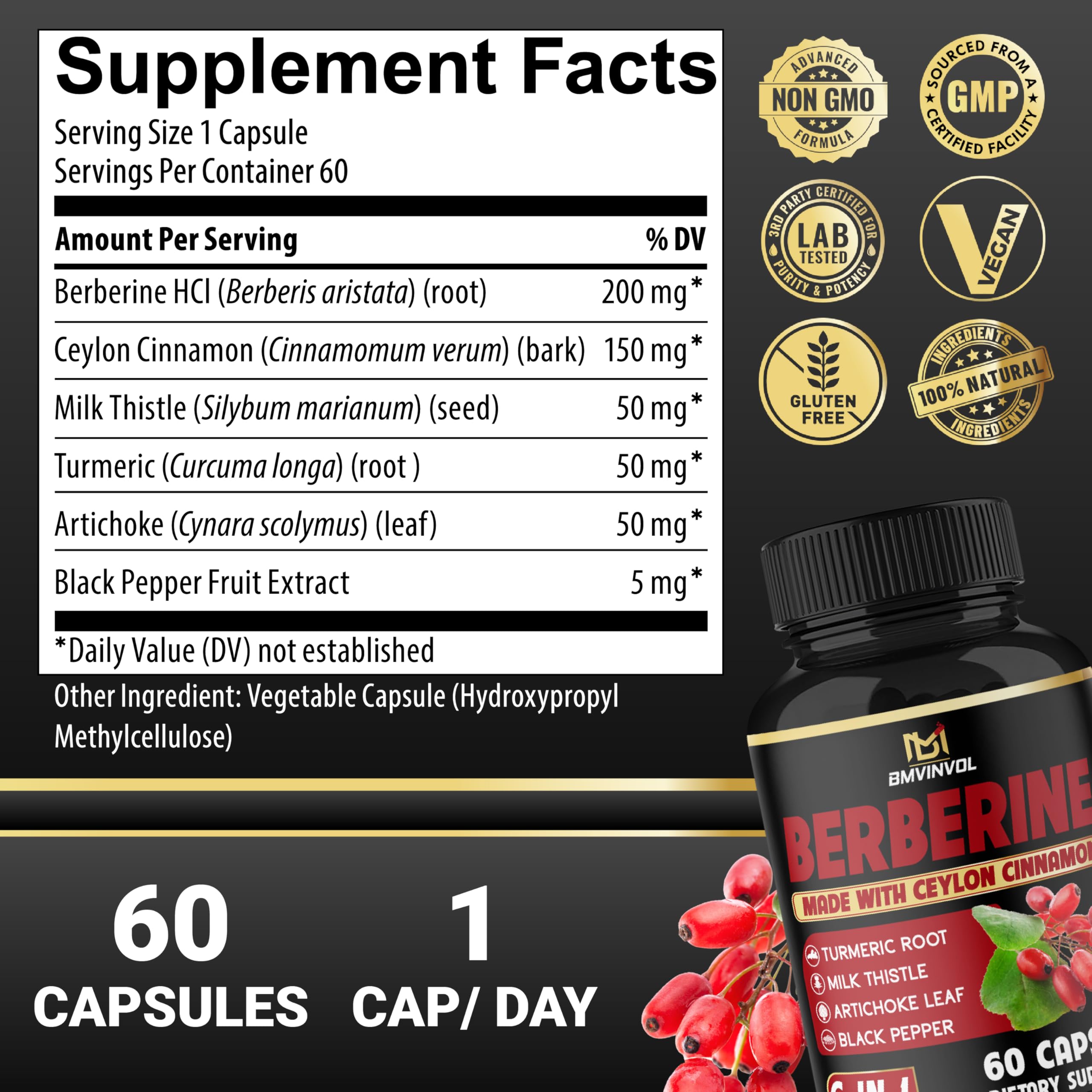 BMVINVOL Cinnamon Supplement side view showing ingredients
