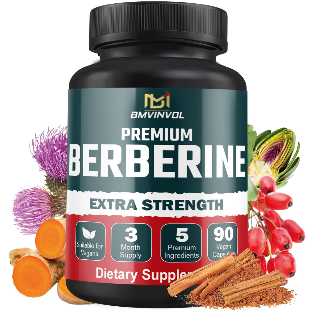 BMVINVOL Daily Berberine Capsules 90 Count front view