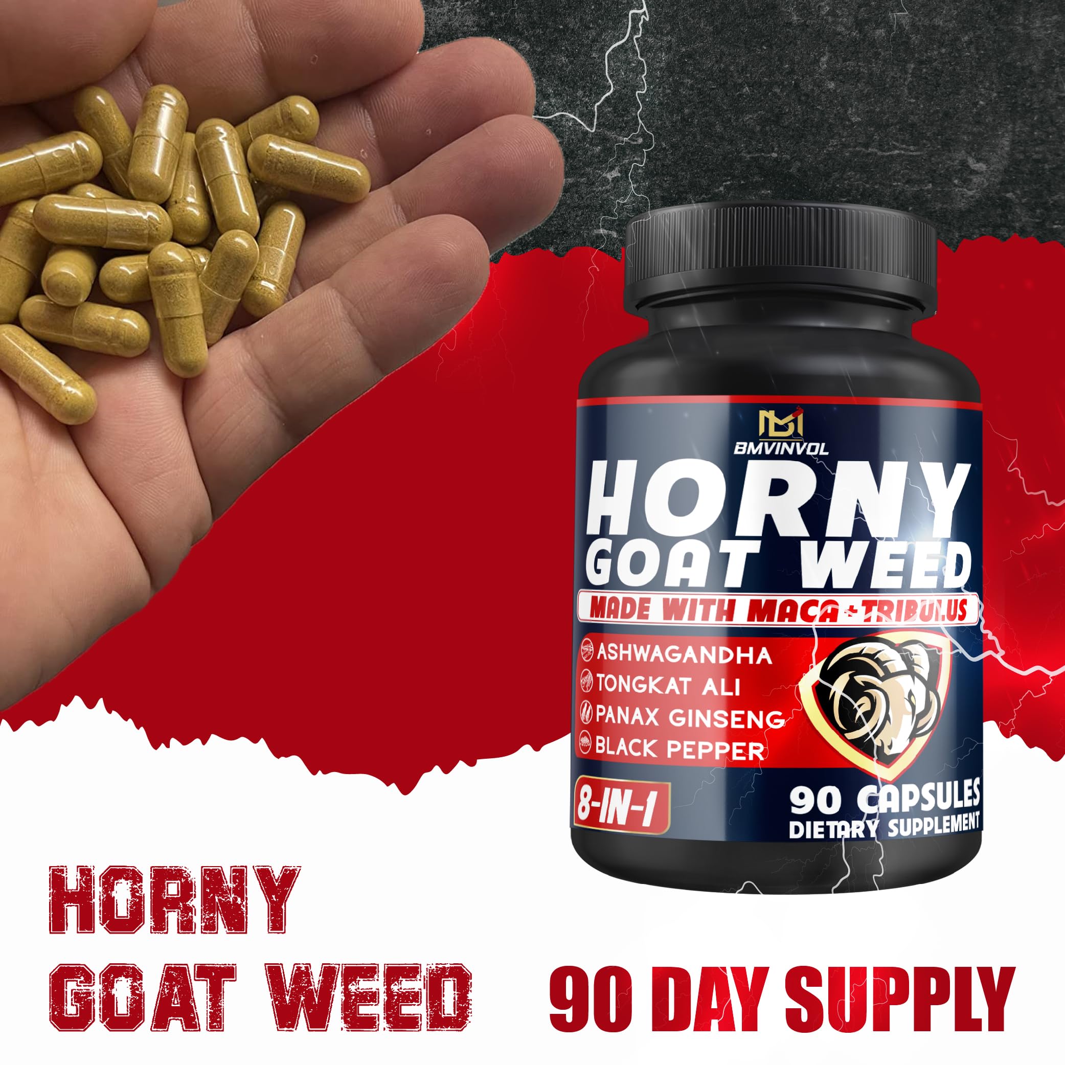 BMVINVOL Horny Goat Weed 90 Count on a wooden table
