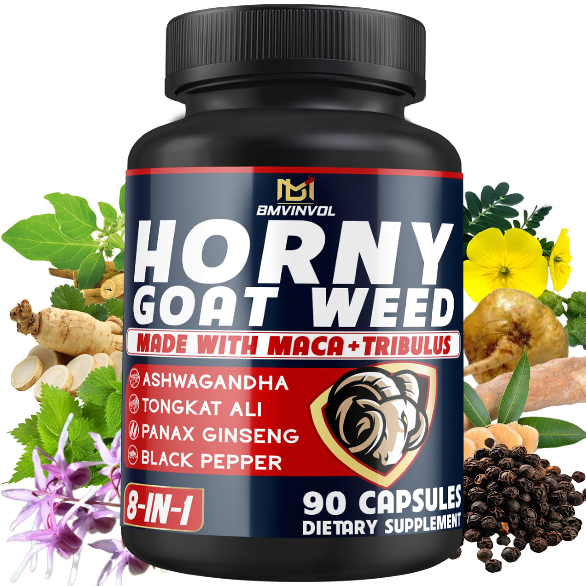 BMVINVOL Horny Goat Weed 90 Count supplement bottle front view